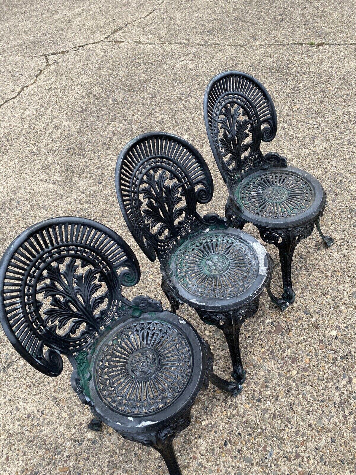 Cast Aluminum Victorian Style Garden Patio Bistro Side Chairs - Set of 3 In Good Condition In Philadelphia, PA