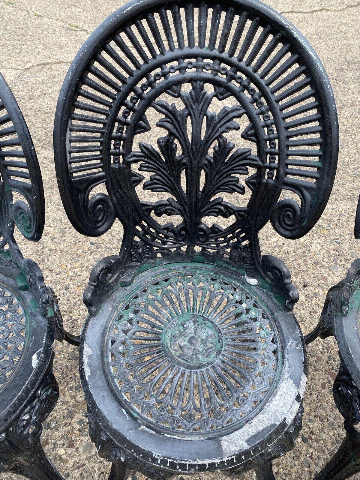 Contemporary Cast Aluminum Victorian Style Garden Patio Bistro Side Chairs - Set of 3