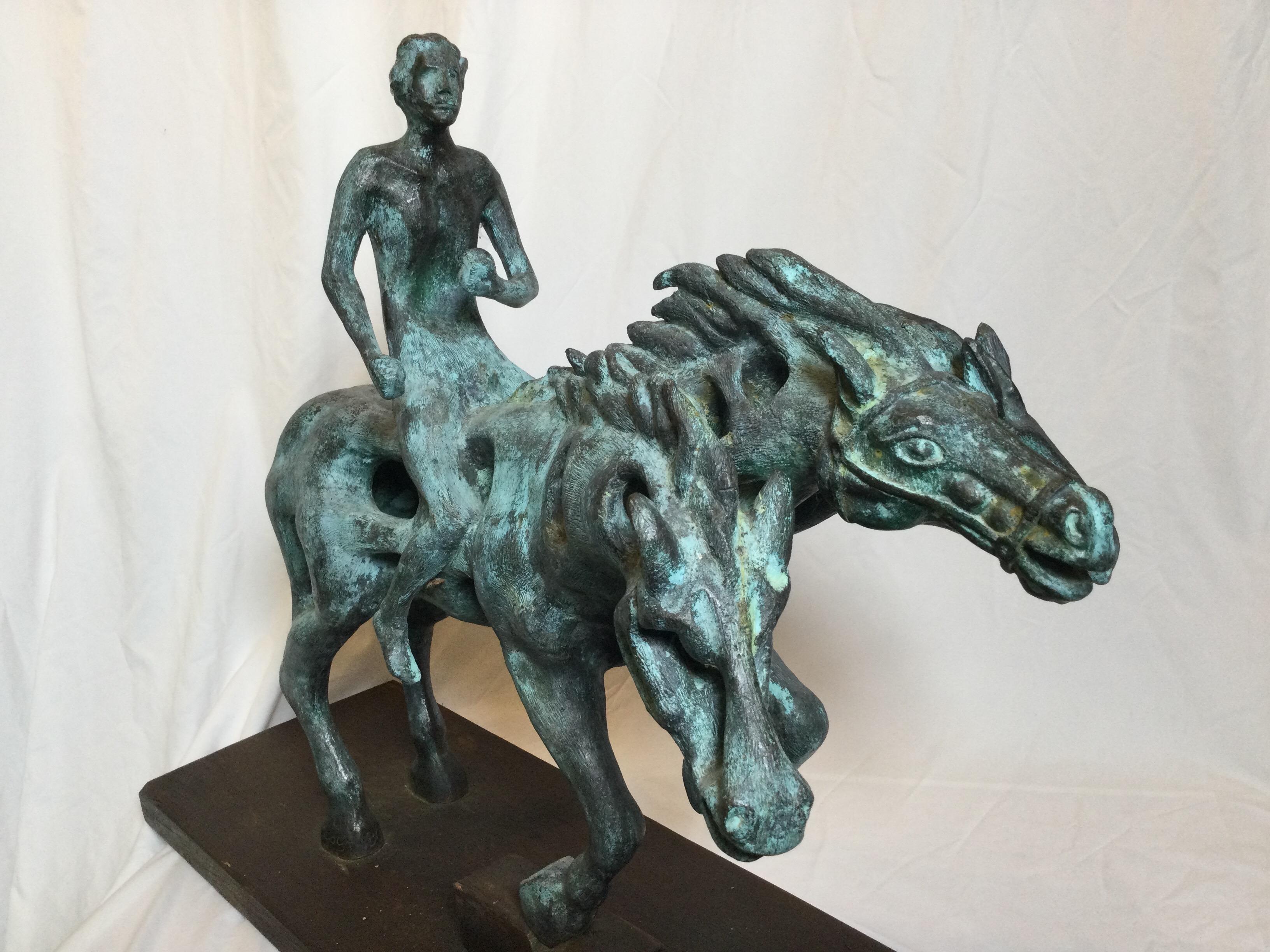 Cast and Aged Bronze Surrealist Horse Sculpture, Signed Gogy 5