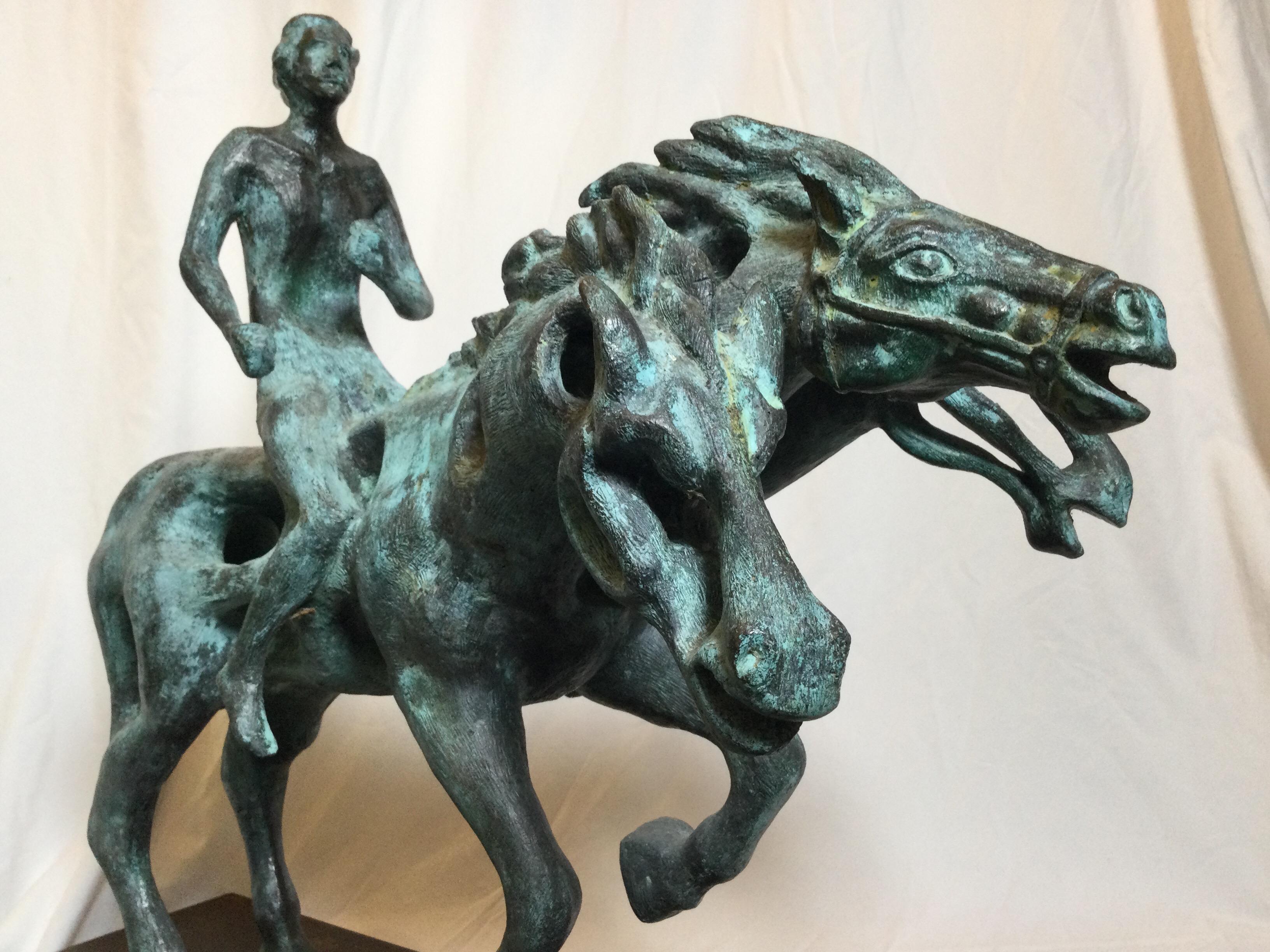 Cast and Aged Bronze Surrealist Horse Sculpture, Signed Gogy 7