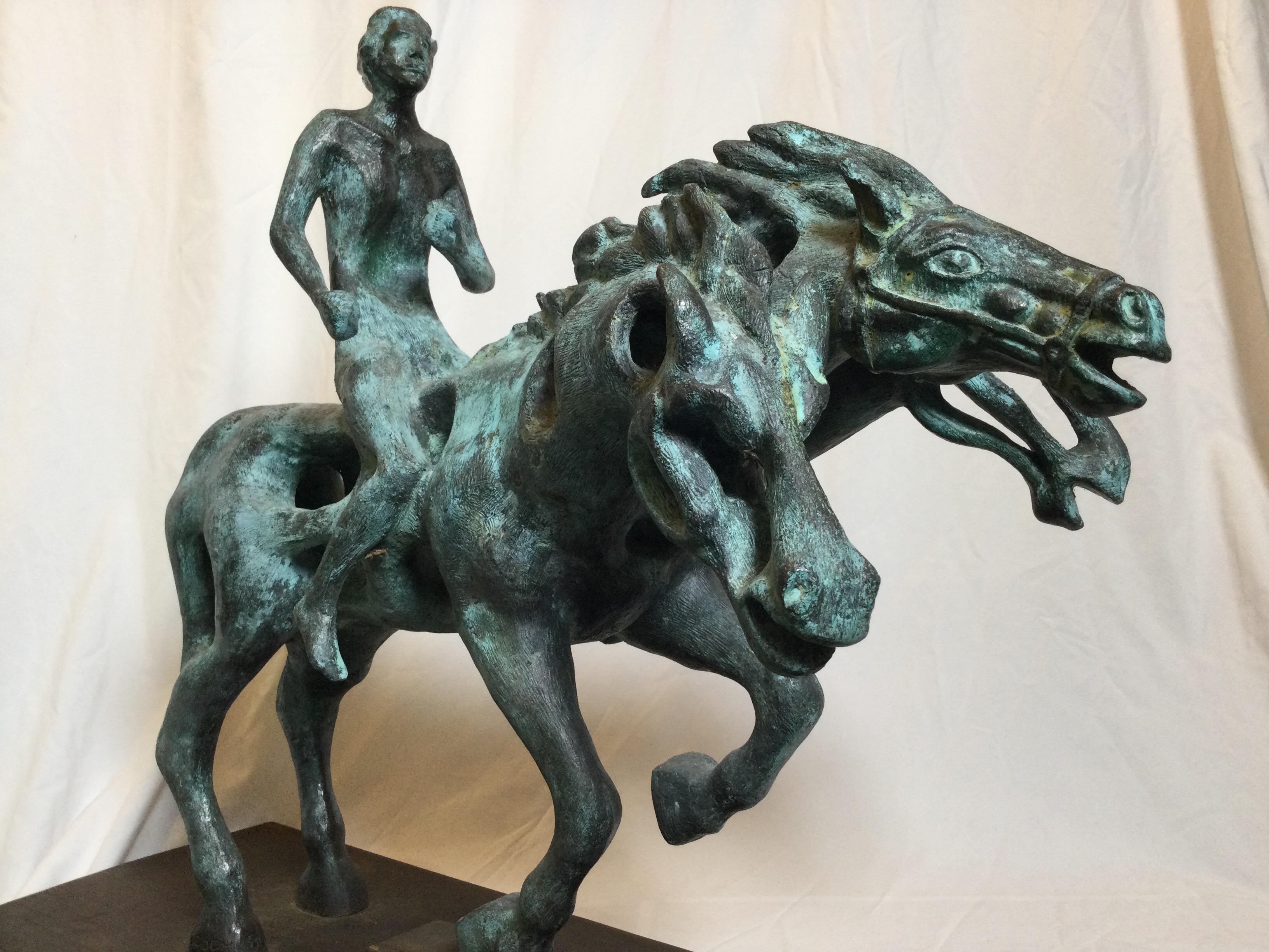 Cast and Aged Bronze Surrealist Horse Sculpture, Signed Gogy 8