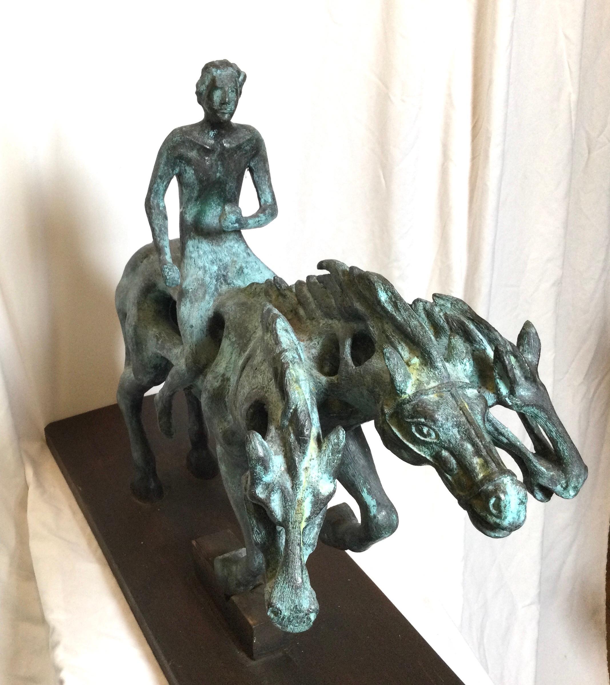 Post-Modern Cast and Aged Bronze Surrealist Horse Sculpture, Signed Gogy