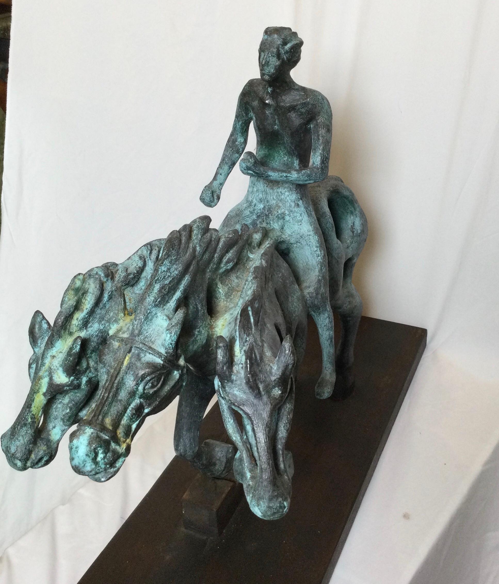 South American Cast and Aged Bronze Surrealist Horse Sculpture, Signed Gogy