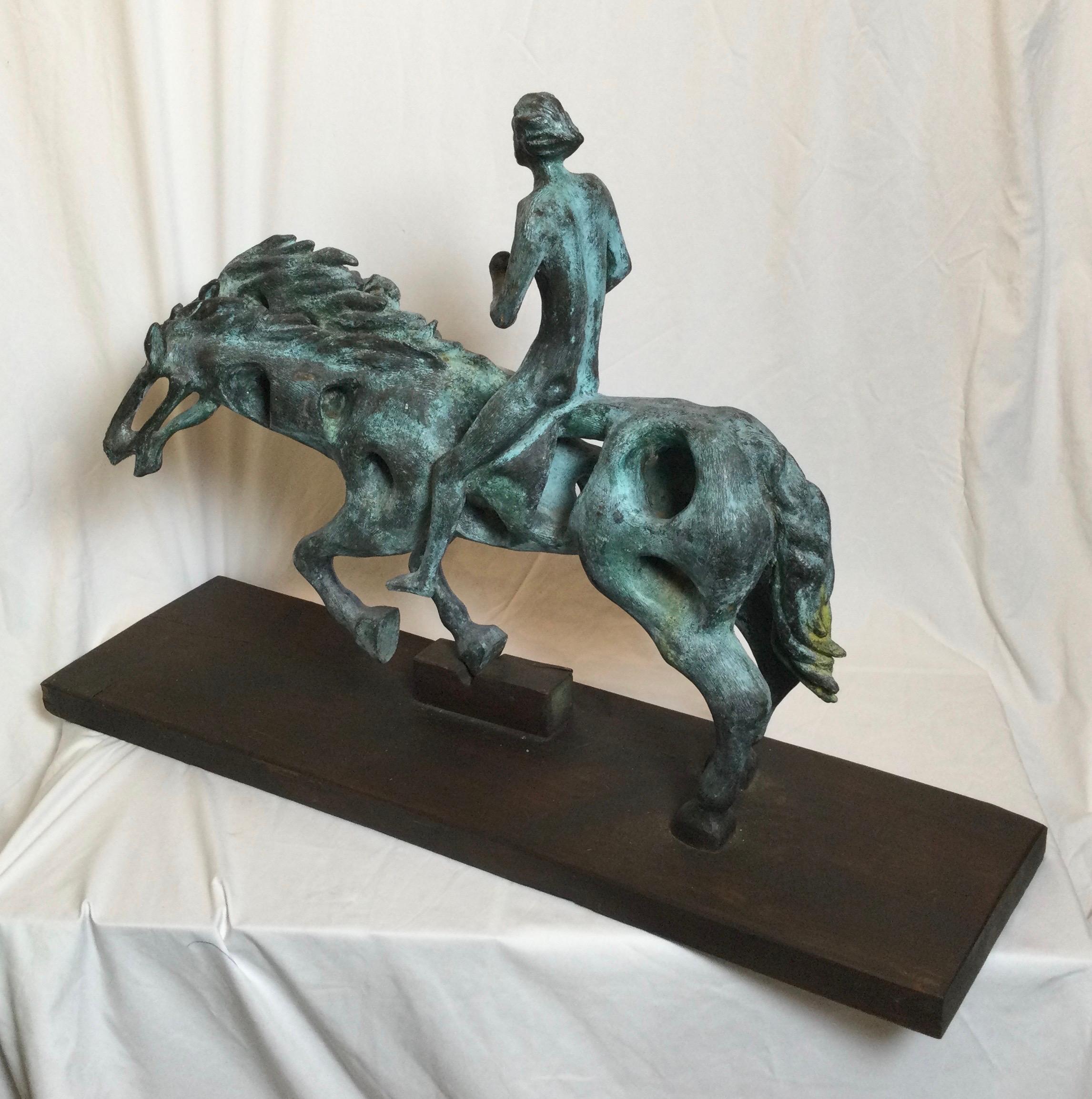 Cast and Aged Bronze Surrealist Horse Sculpture, Signed Gogy 1