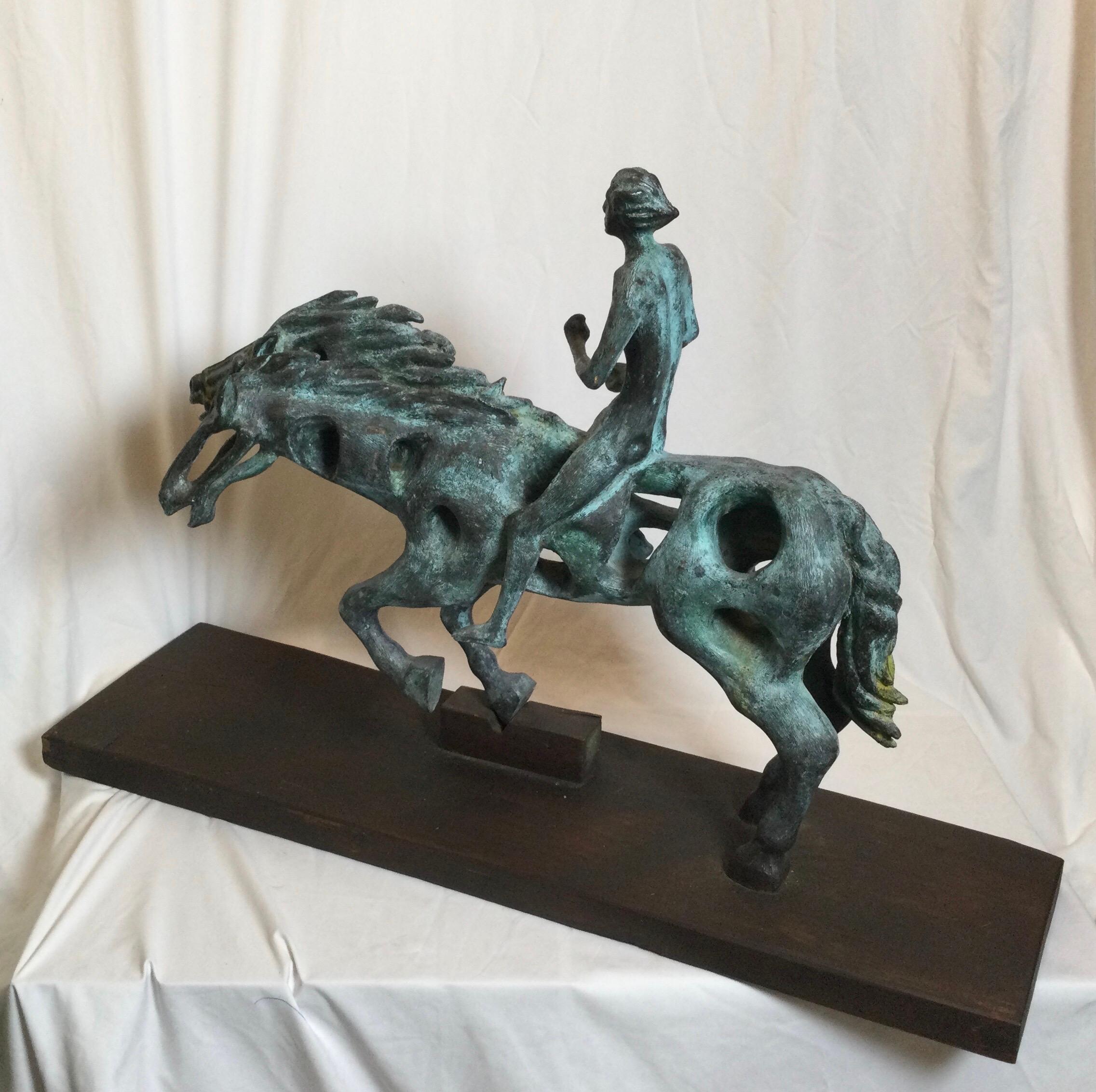 Cast and Aged Bronze Surrealist Horse Sculpture, Signed Gogy 2
