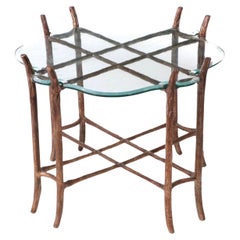 Cast and Hand Painted Aluminum Faux Bois Side Table