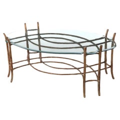 Retro Cast and Hand Painted Faux Bois Aluminum Coffee Table. 