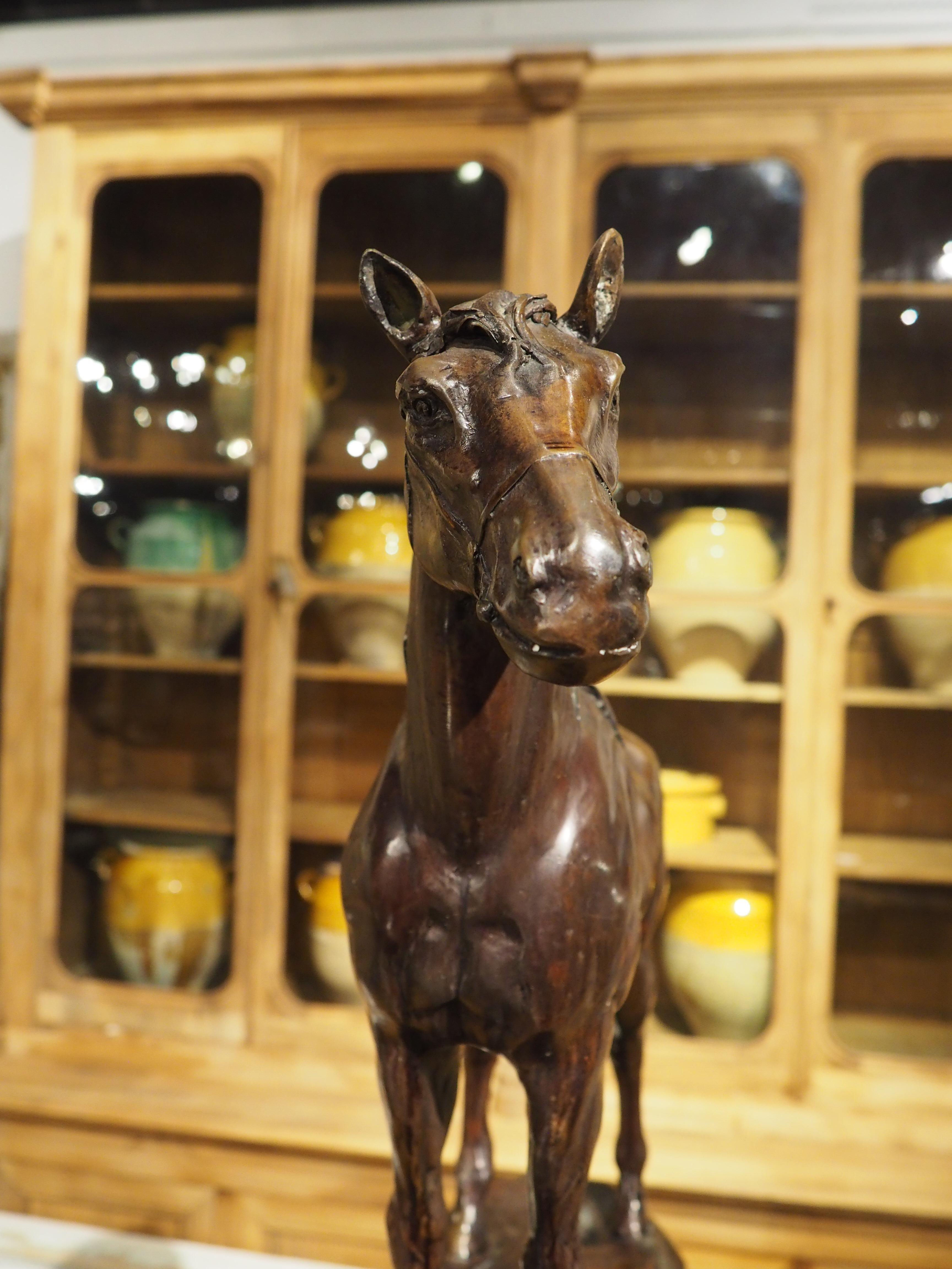 Cast and Patinated Bronze Sculpture of a Horse on Pedestal, H-29 1/4, 20th C. For Sale 3