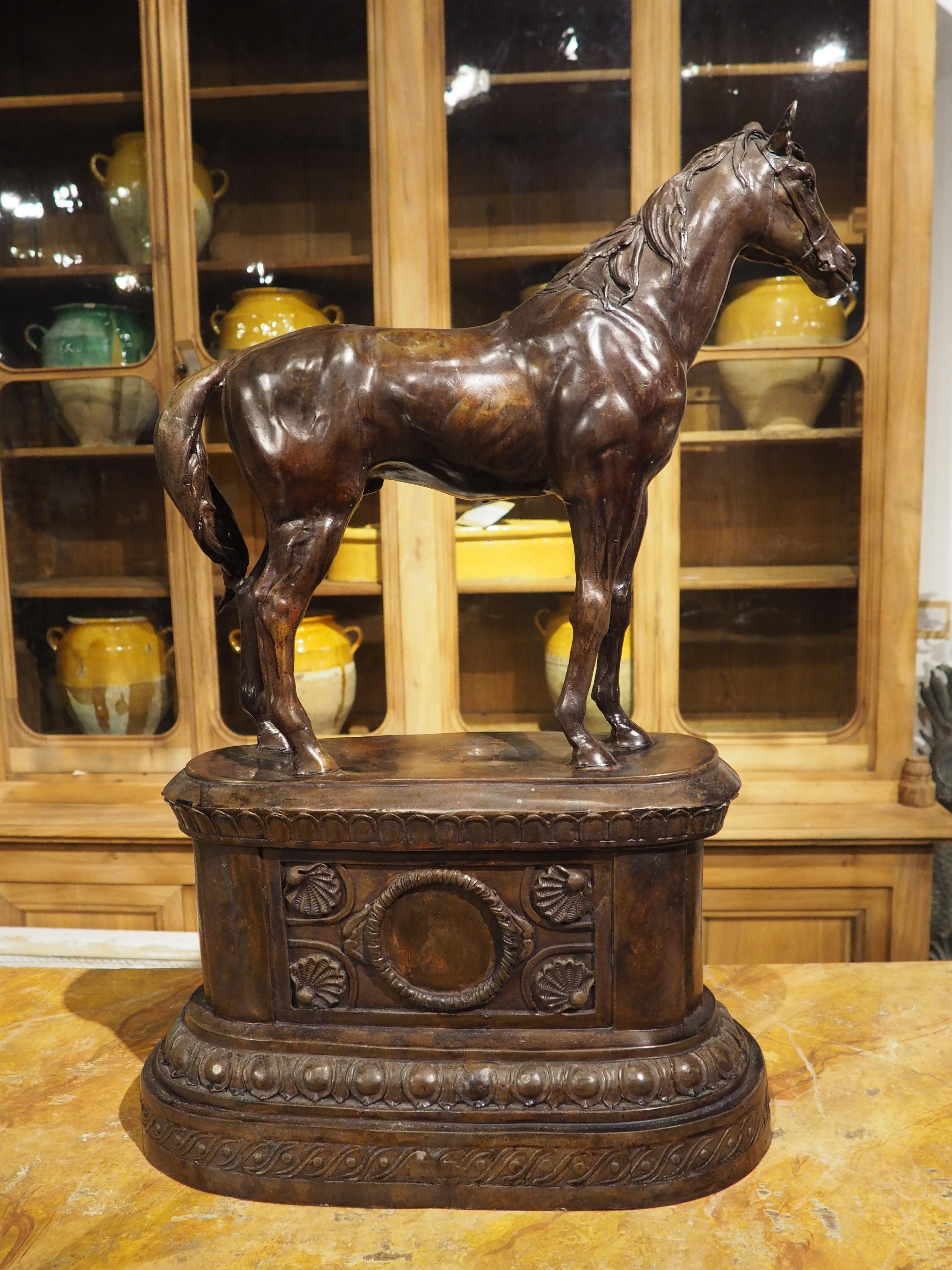 Cast and Patinated Bronze Sculpture of a Horse on Pedestal, H-29 1/4, 20th C. For Sale 5