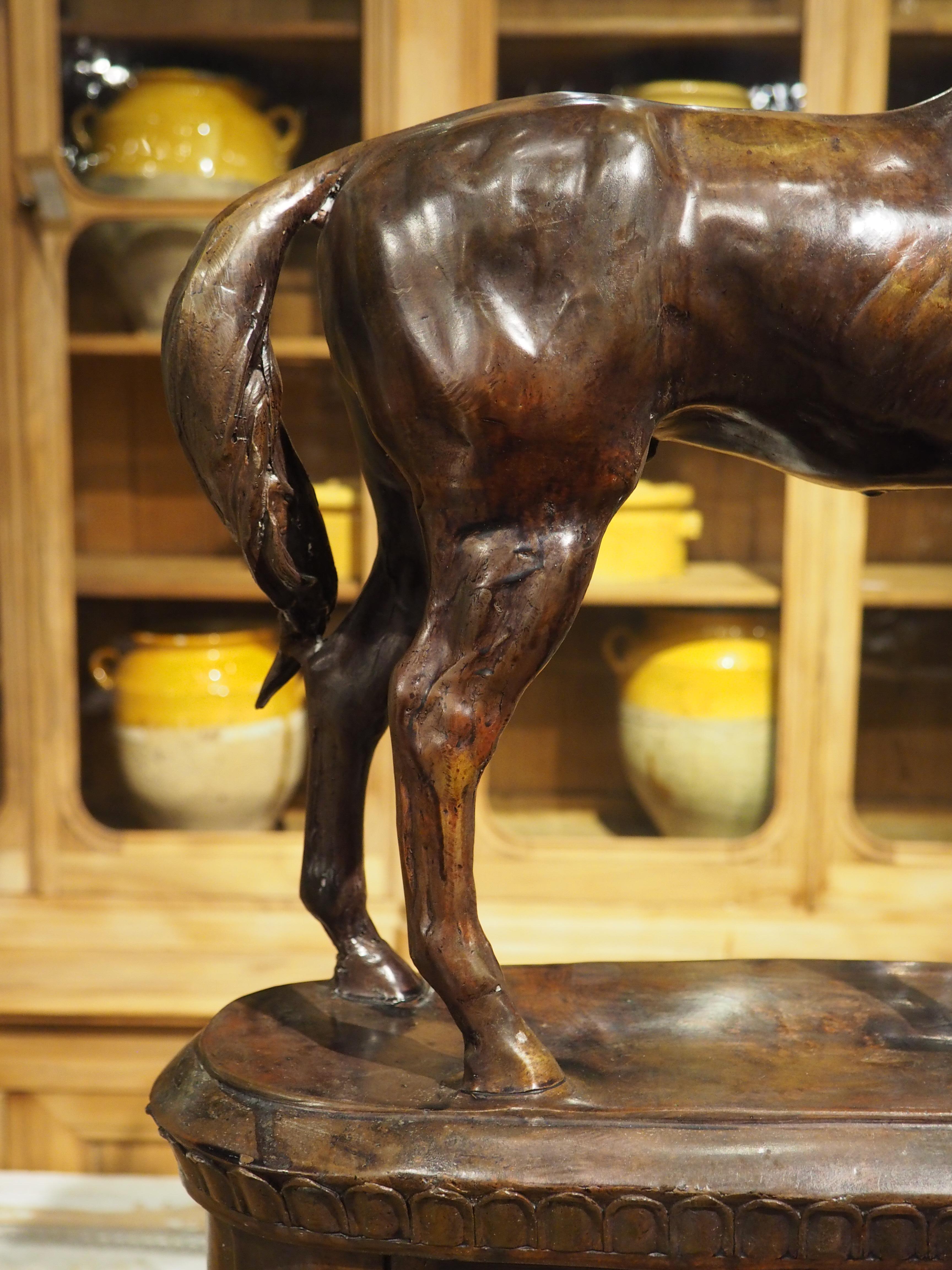 Cast and Patinated Bronze Sculpture of a Horse on Pedestal, H-29 1/4, 20th C. For Sale 6