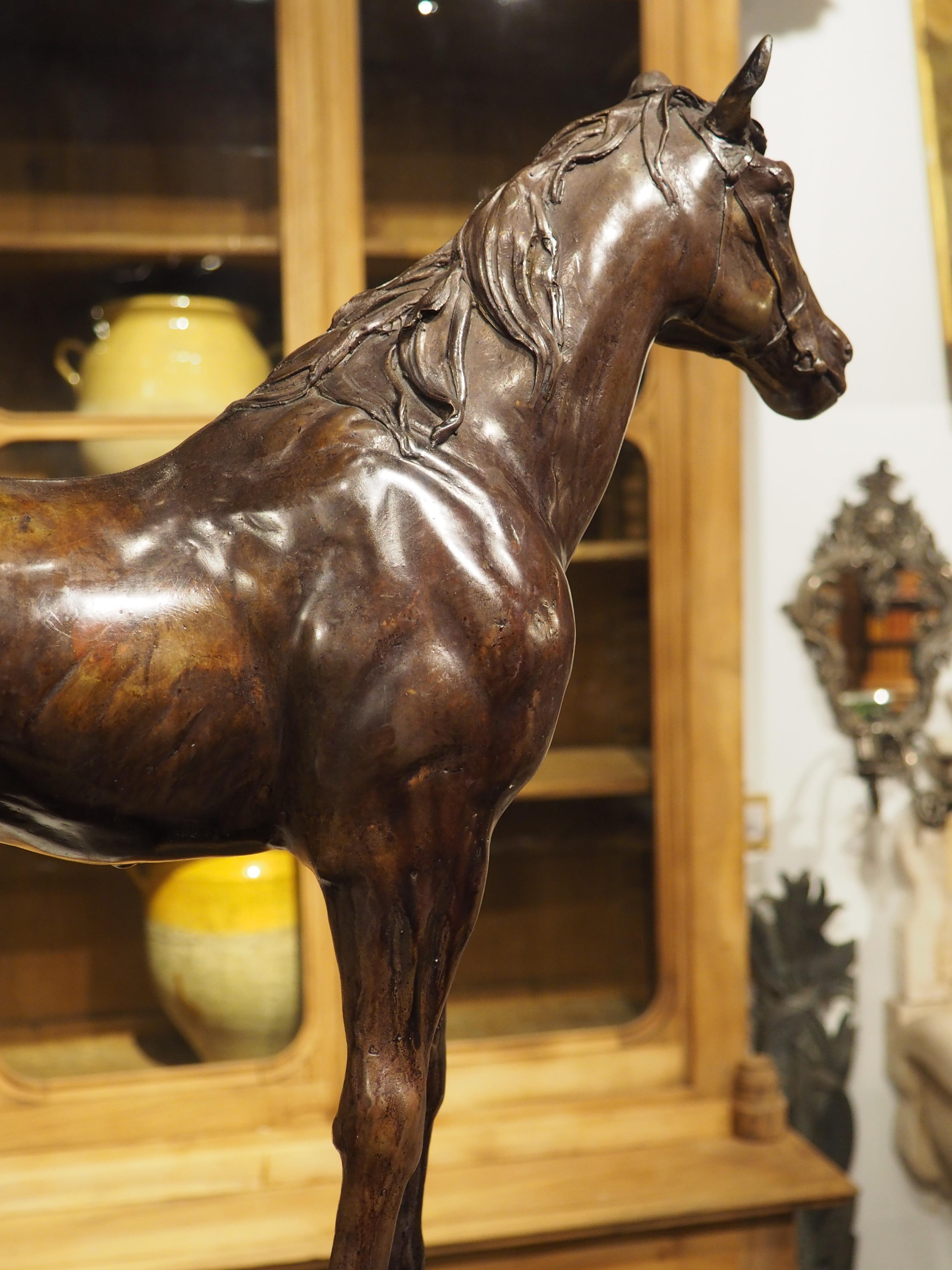 Cast and Patinated Bronze Sculpture of a Horse on Pedestal, H-29 1/4, 20th C. For Sale 8