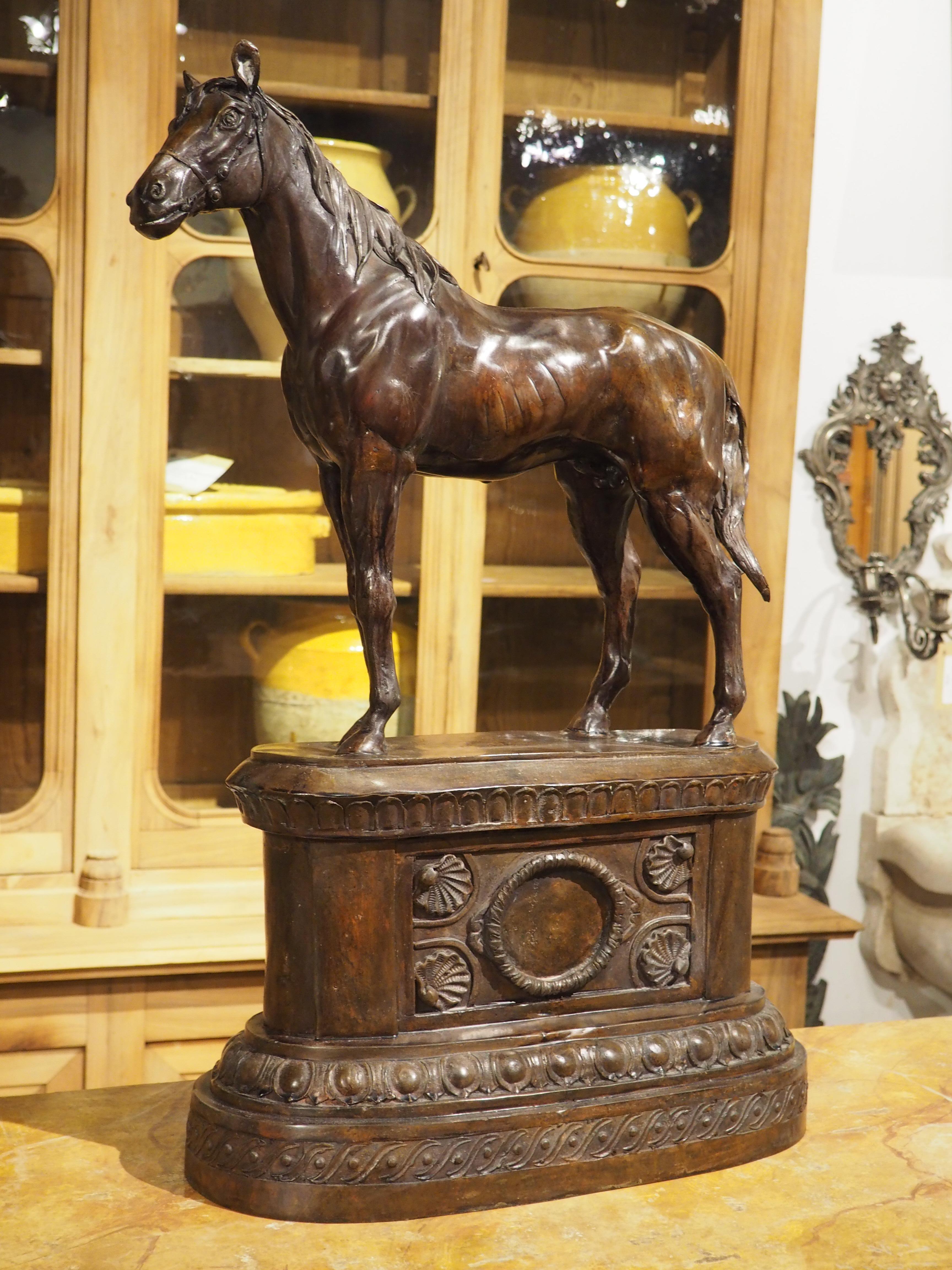 Cast and Patinated Bronze Sculpture of a Horse on Pedestal, H-29 1/4, 20th C. 10