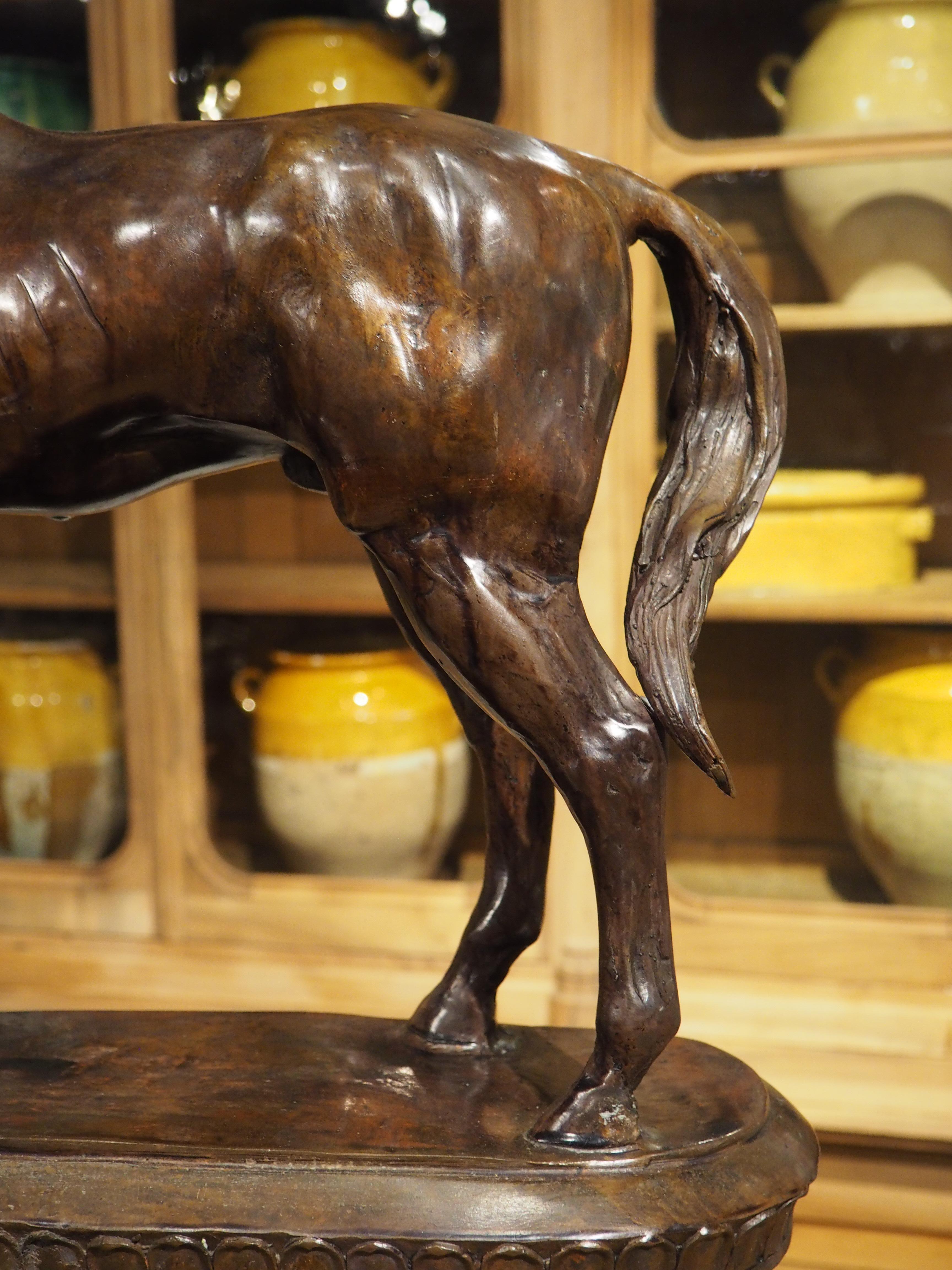 Metal Cast and Patinated Bronze Sculpture of a Horse on Pedestal, H-29 1/4, 20th C. For Sale