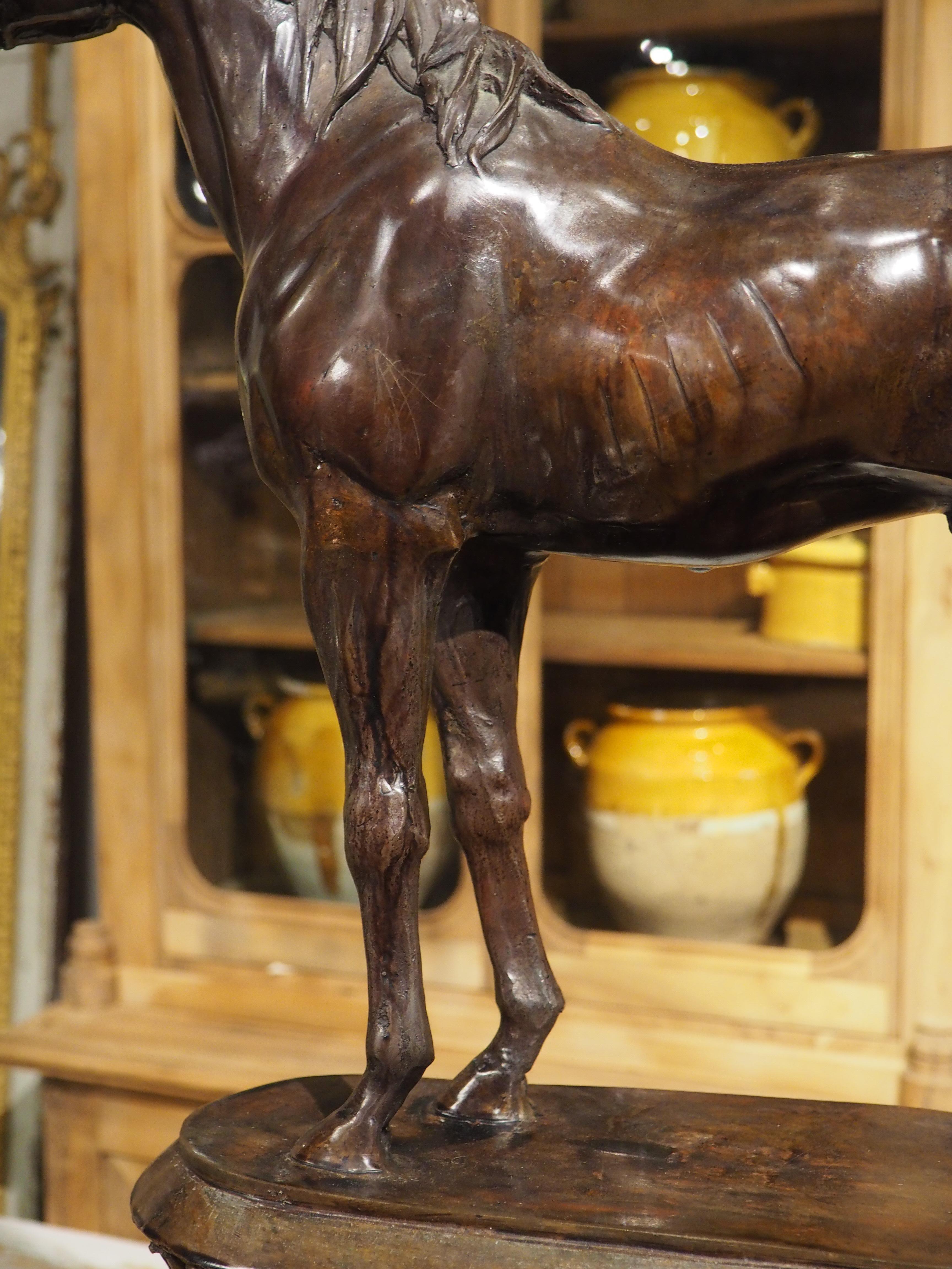 Cast and Patinated Bronze Sculpture of a Horse on Pedestal, H-29 1/4, 20th C. For Sale 1