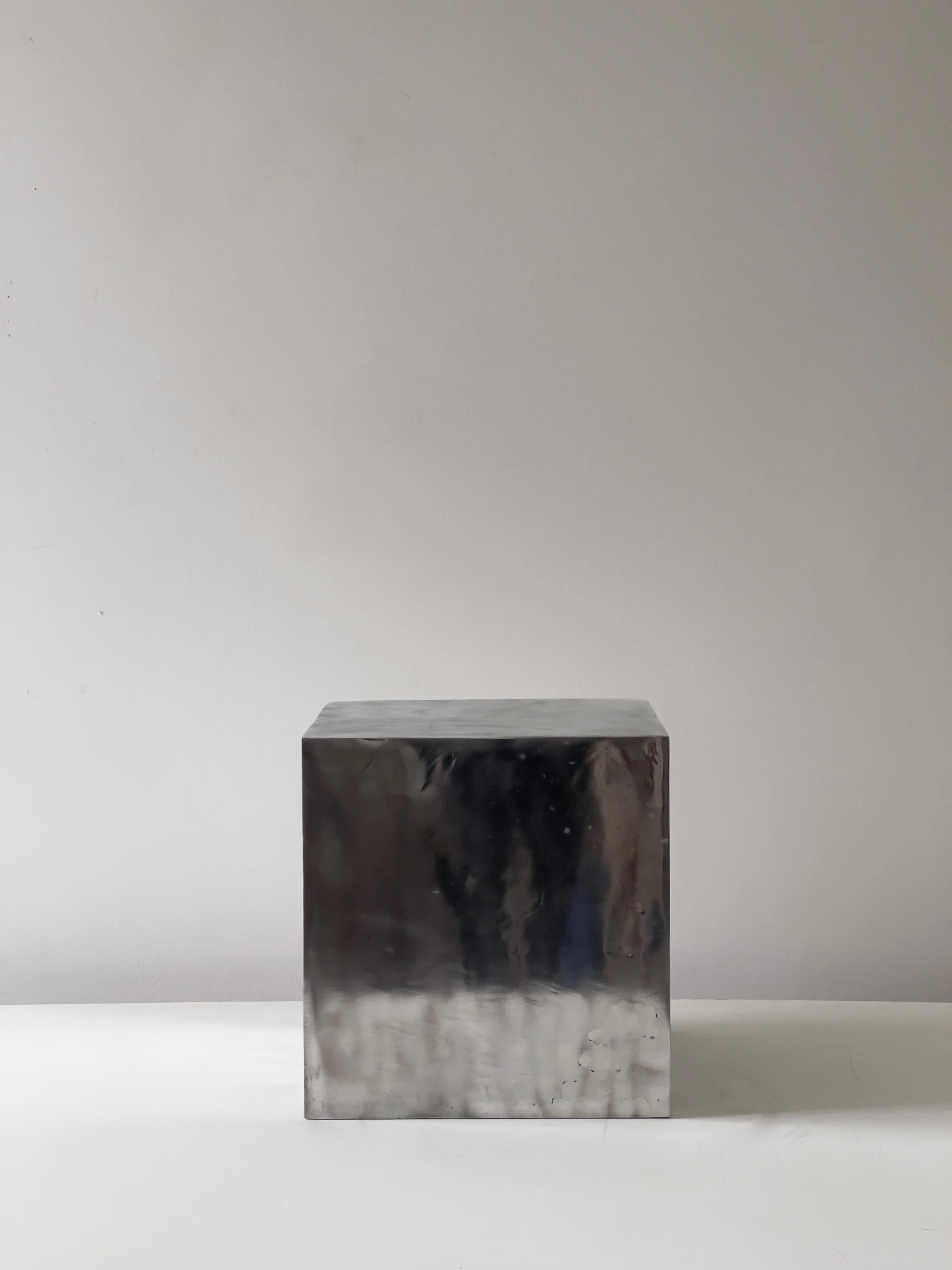 Aluminum Contemporary sculpture. Cube in hand polished cast aluminium 2011. Edition of 6. For Sale