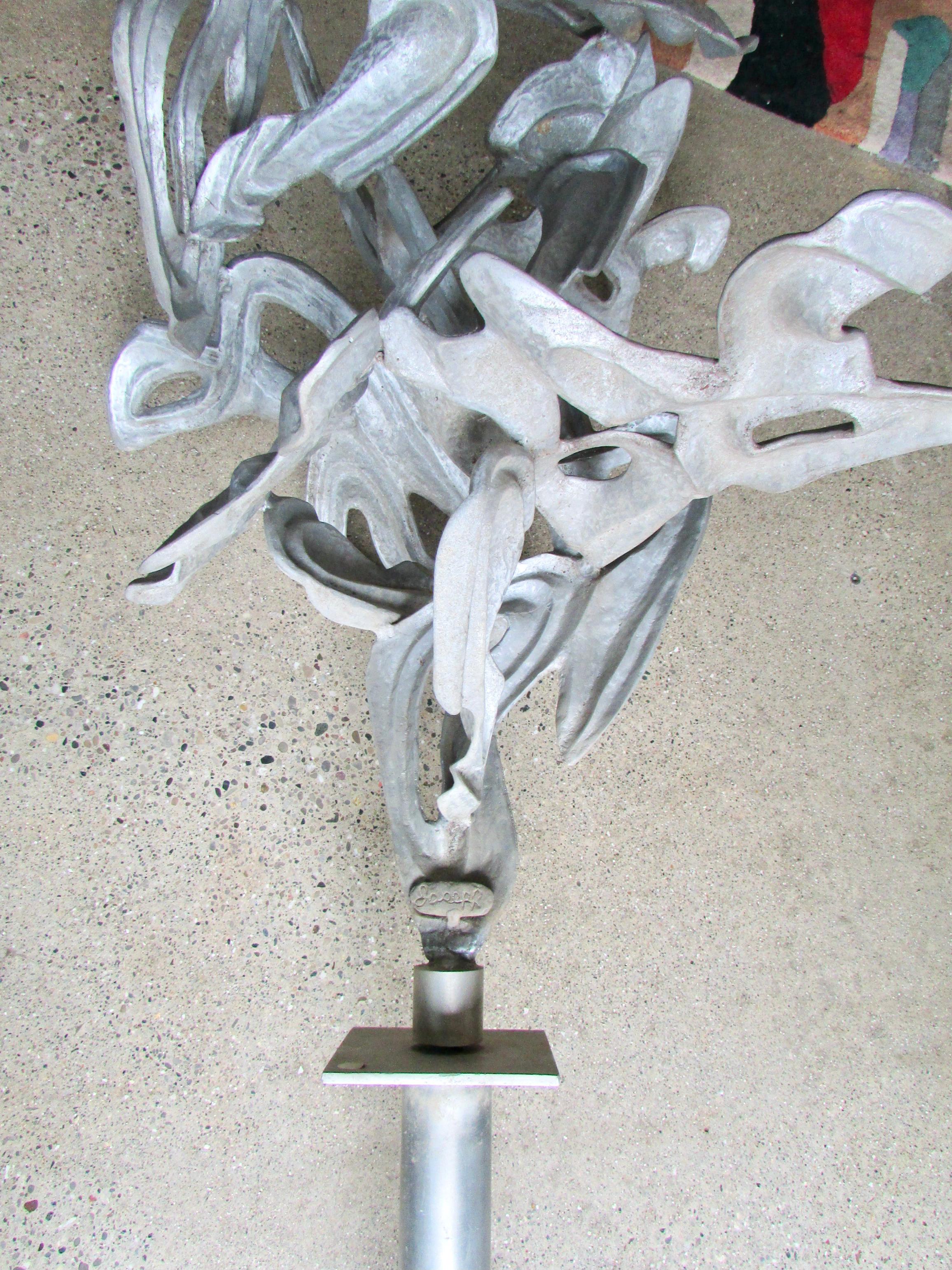 American Cast and welded organic form abstract aluminum sculpture signed Joseph  For Sale
