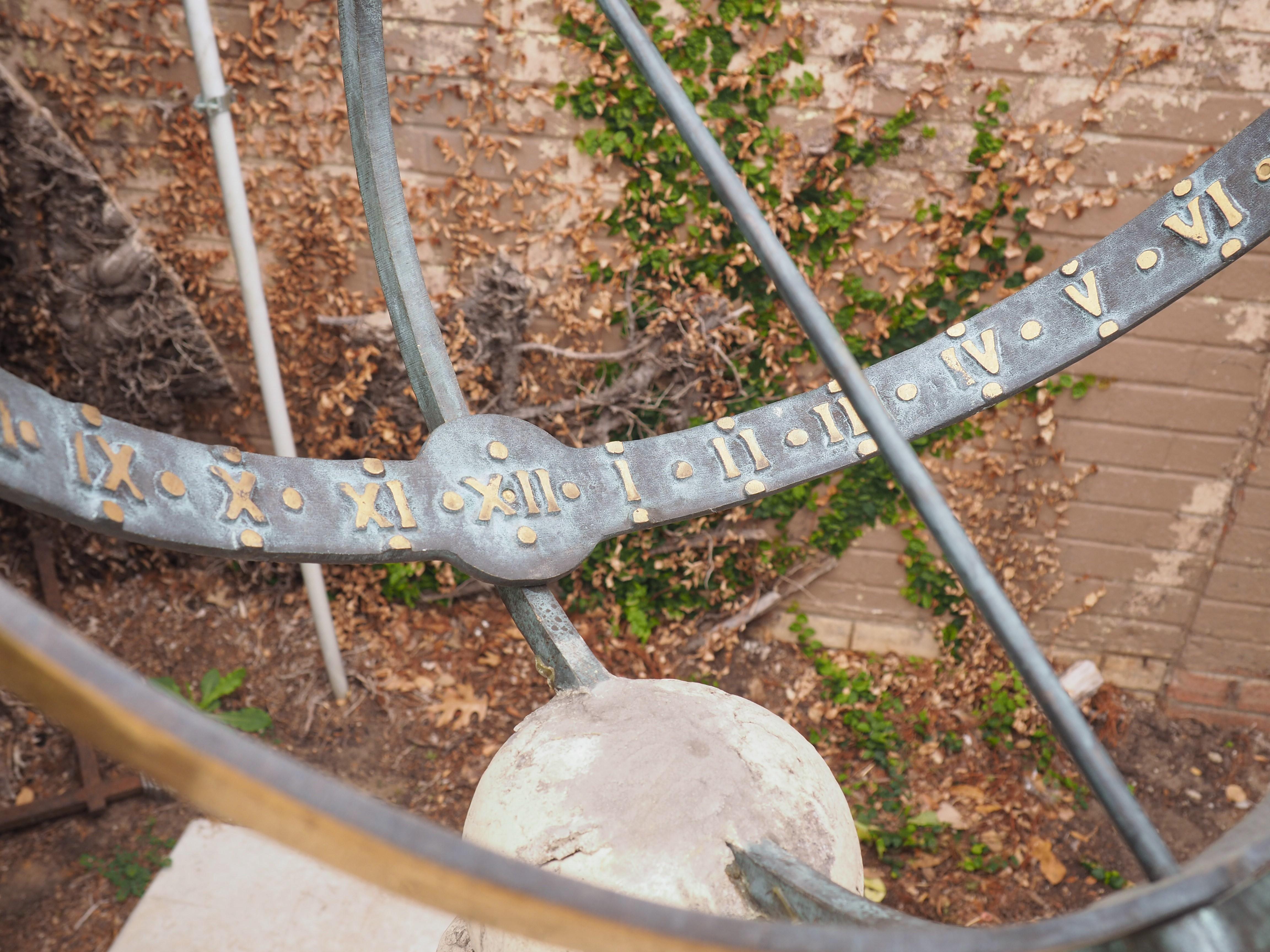 Cast Armillary Pedestal Sundial from France In Good Condition In Dallas, TX