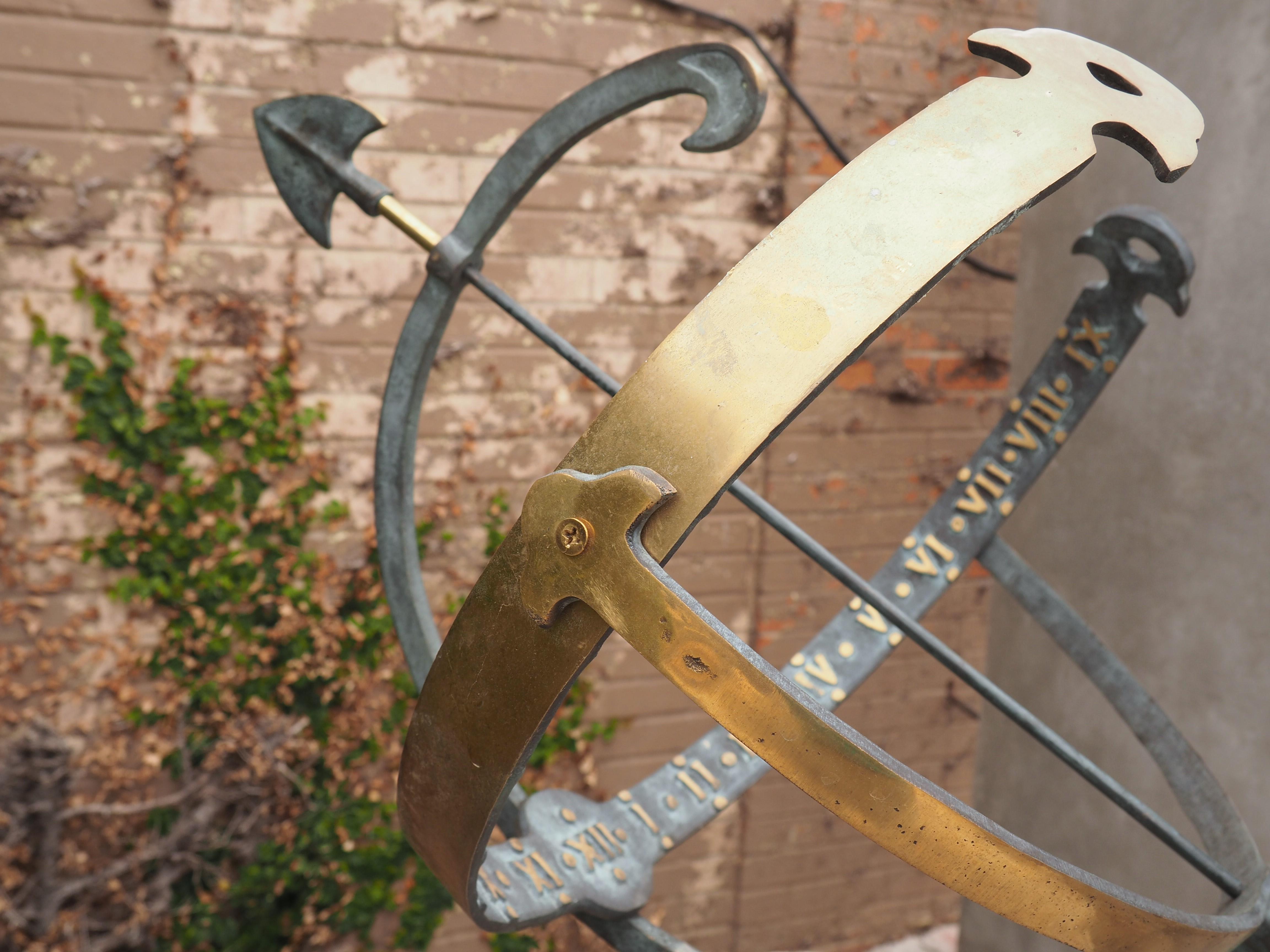 Contemporary Cast Armillary Pedestal Sundial from France