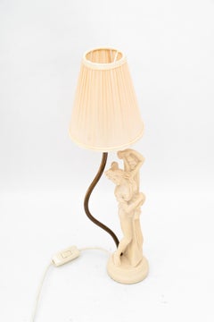 cast artificial marble table lamp with fabric shade vienna around 1960s
