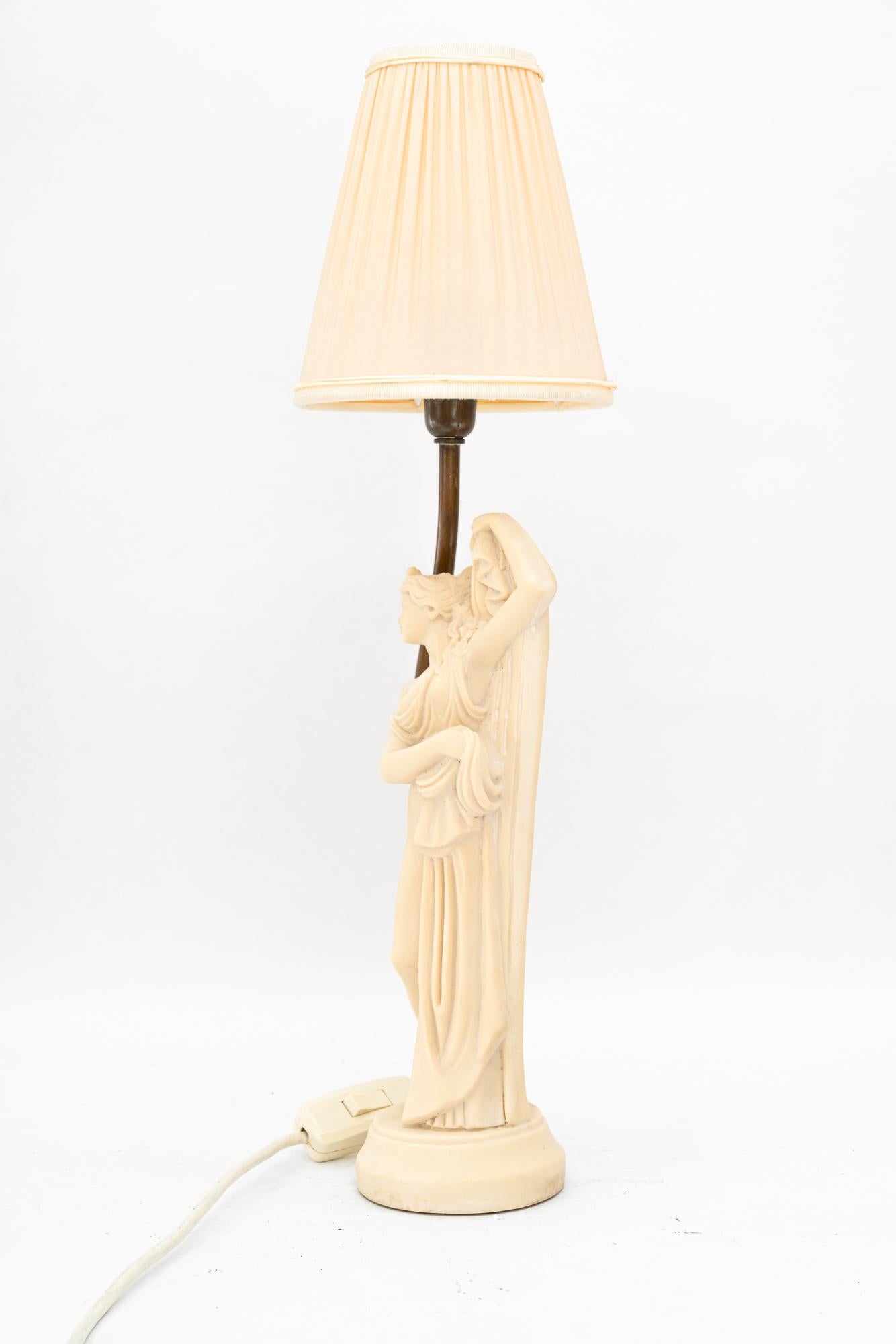 Mid-Century Modern cast artificial marble table lamp with fabric shade vienna around 1960s For Sale