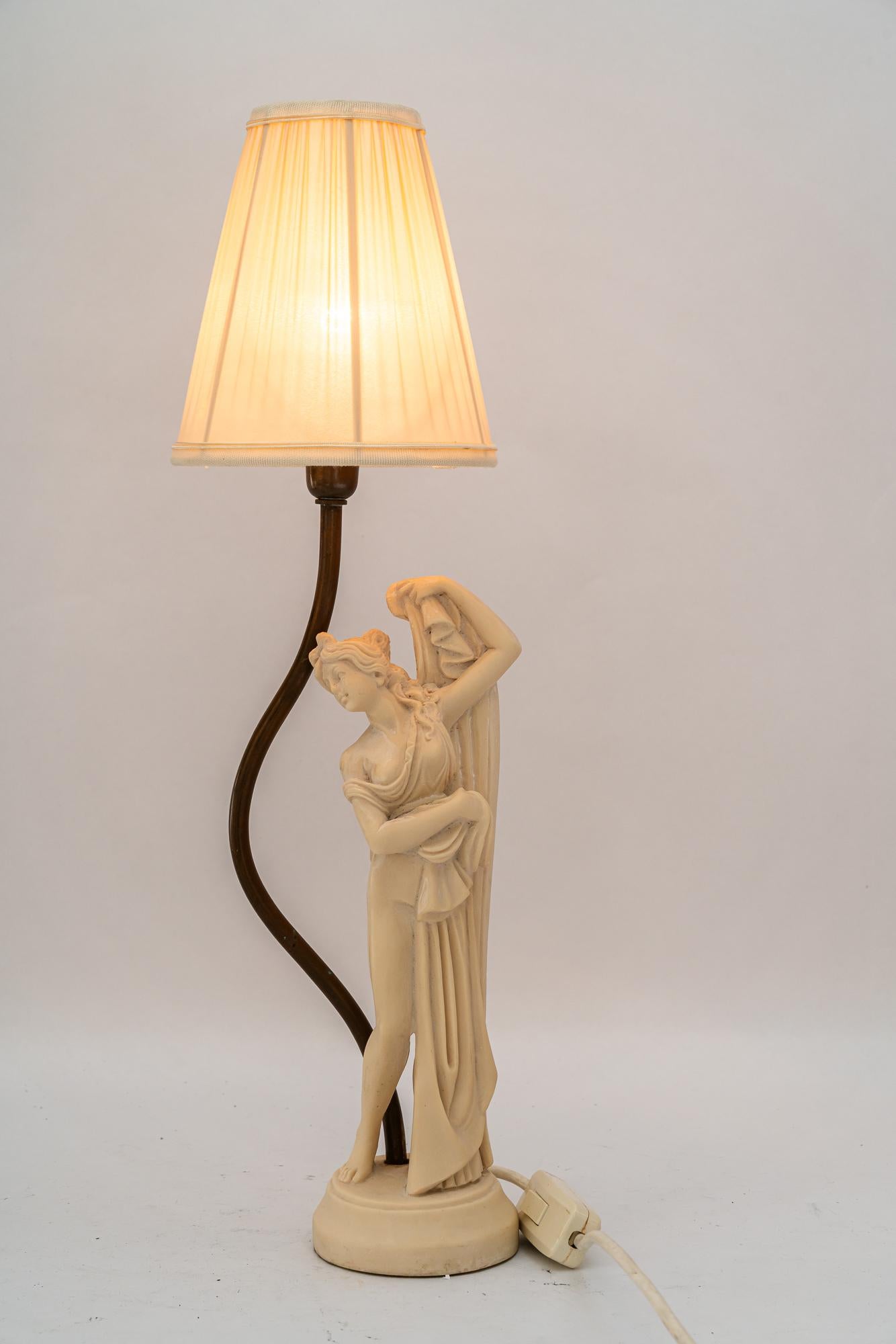 cast artificial marble table lamp with fabric shade vienna around 1960s For Sale 1
