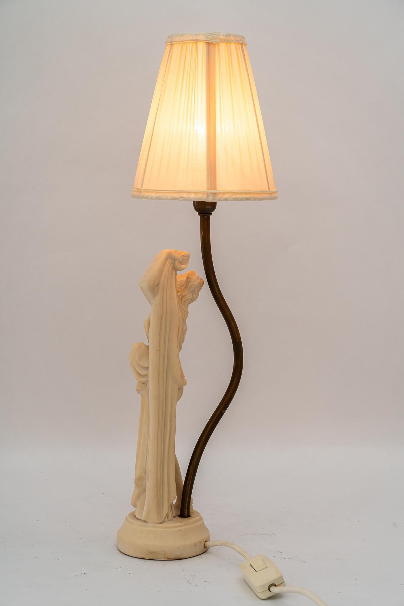 cast artificial marble table lamp with fabric shade vienna around 1960s For Sale 2