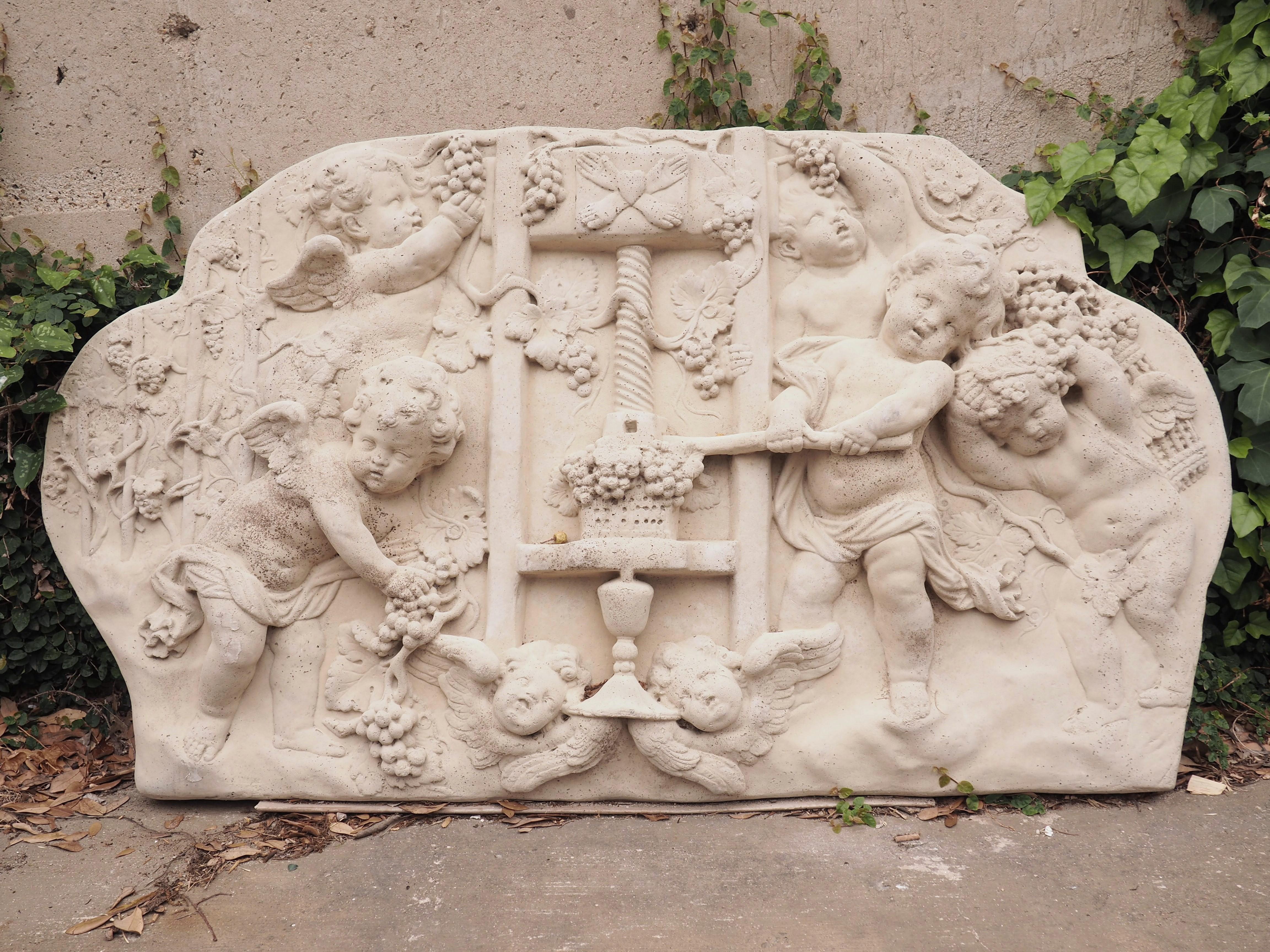 Cast Bas Relief Architectural Depicting Cherubs Making Wine, France 5