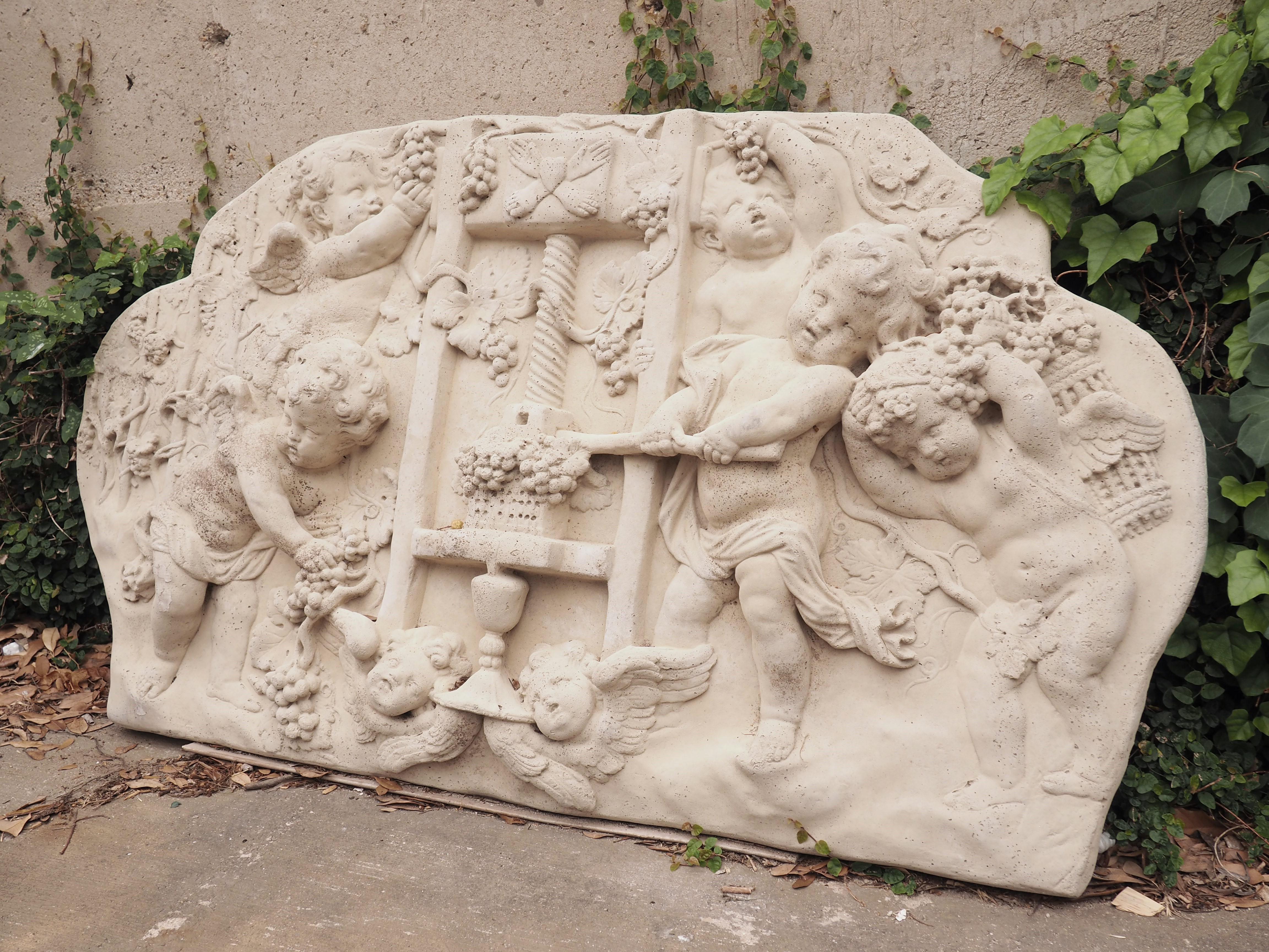 Neoclassical Cast Bas Relief Architectural Depicting Cherubs Making Wine, France