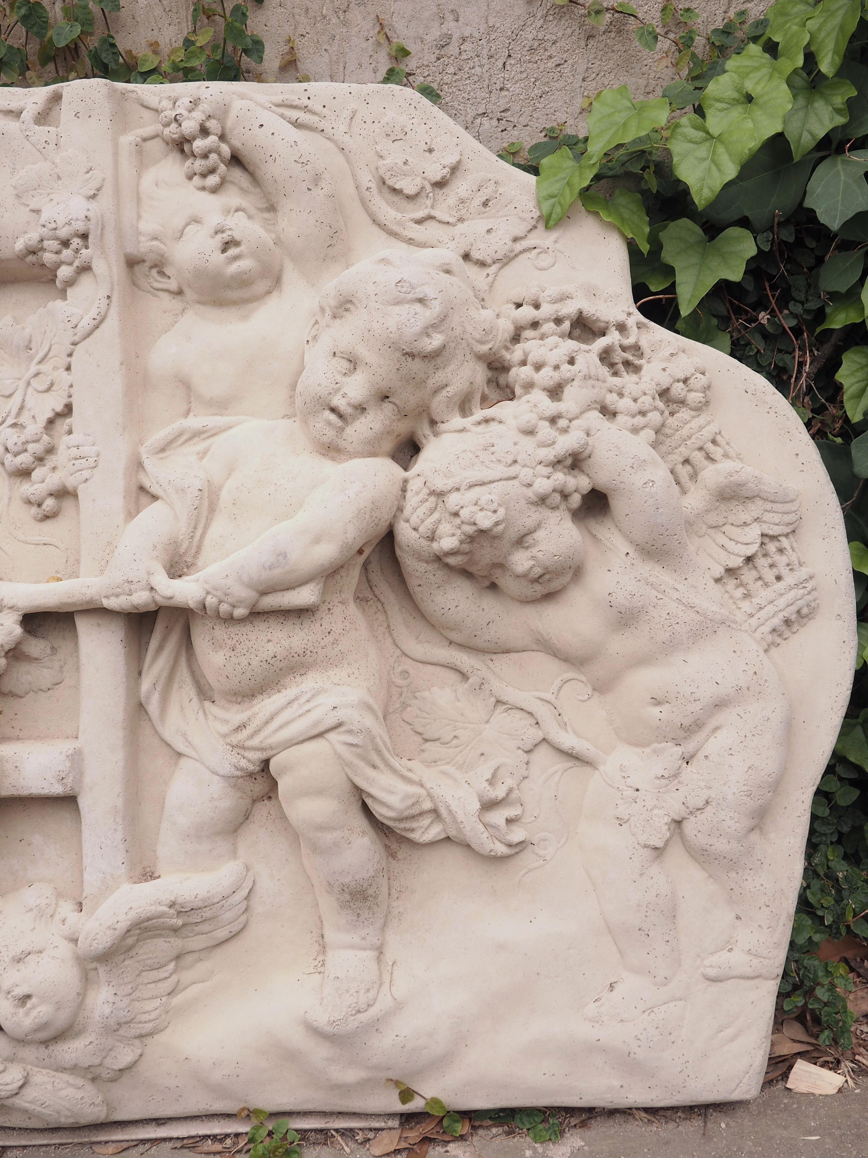 French Cast Bas Relief Architectural Depicting Cherubs Making Wine, France