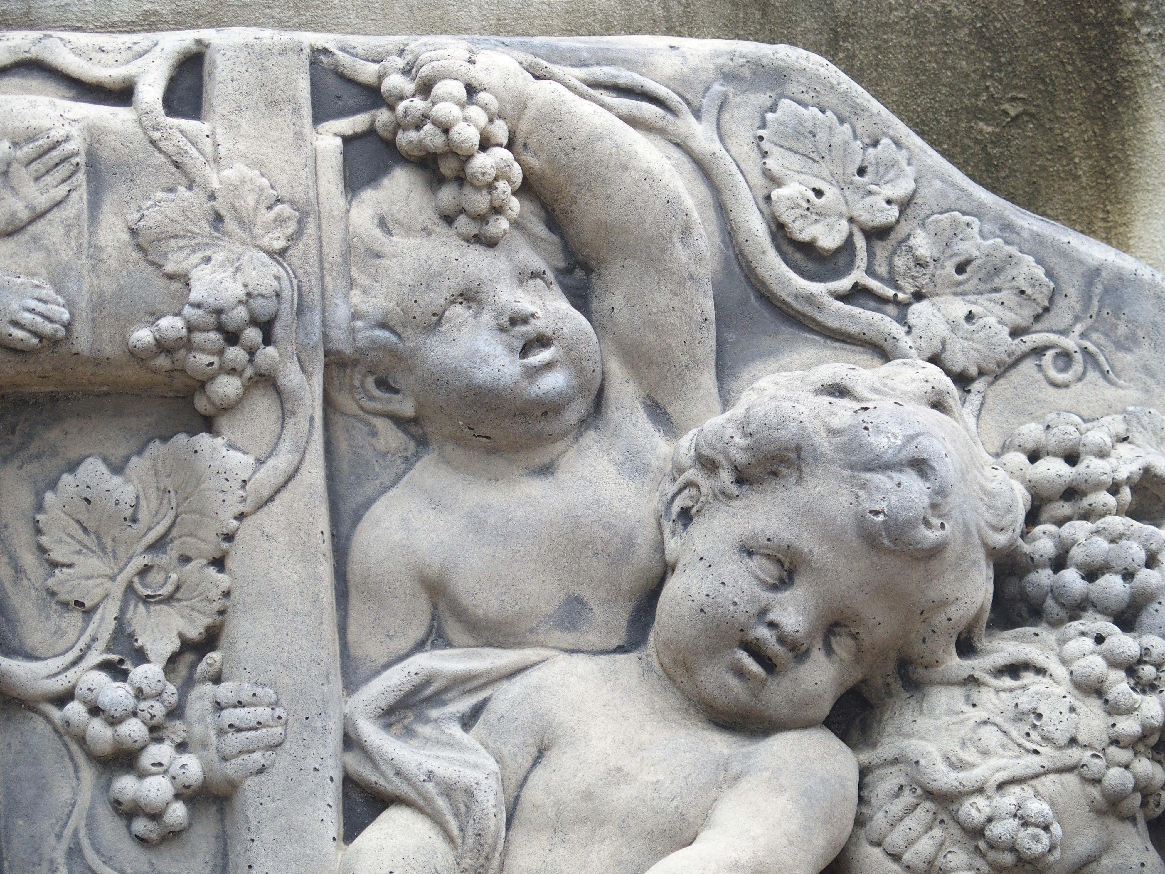 Cast Bas Relief Architectural Depicting Cherubs Making Wine, France 1