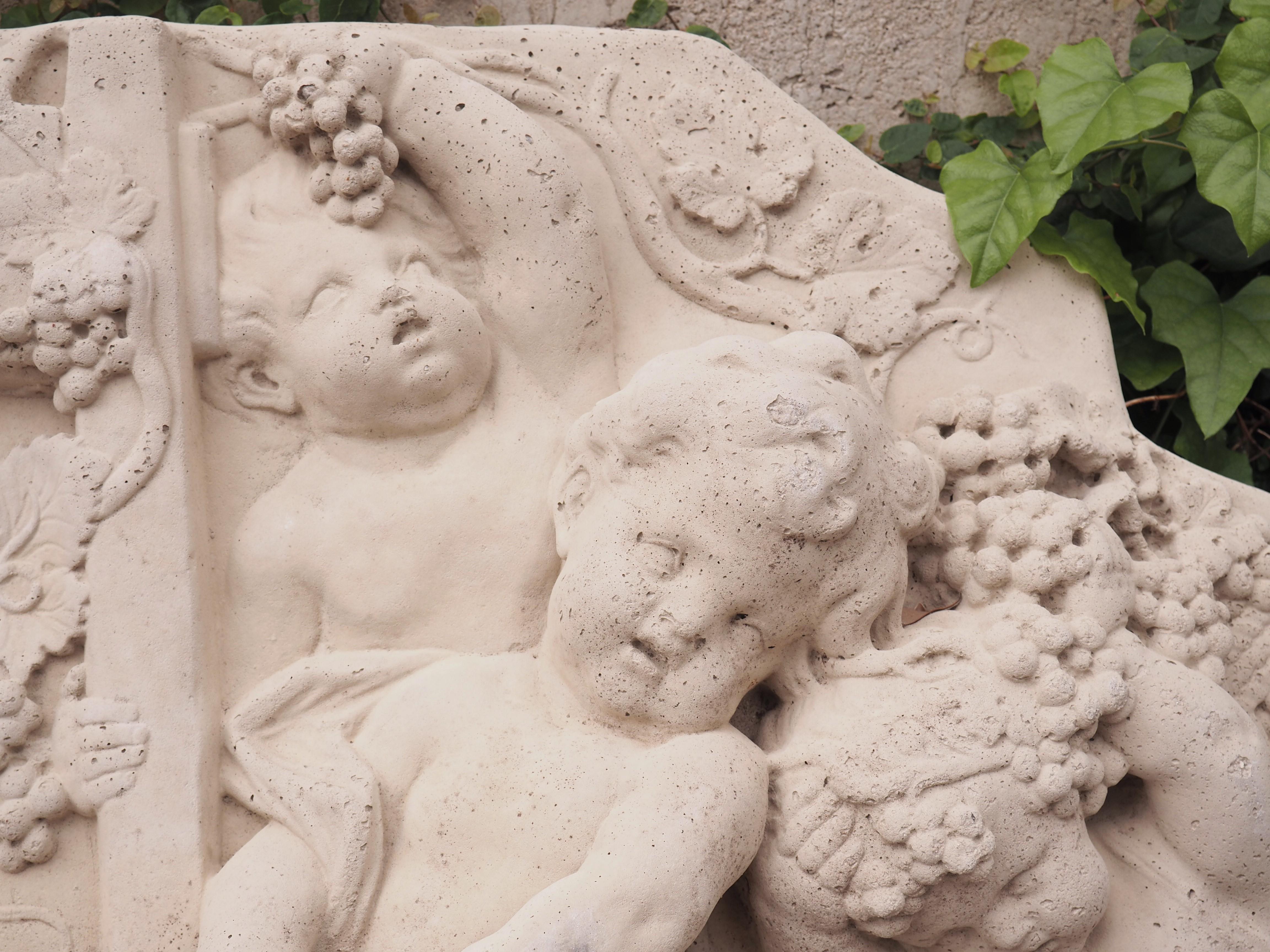 Cast Bas Relief Architectural Depicting Cherubs Making Wine, France 2