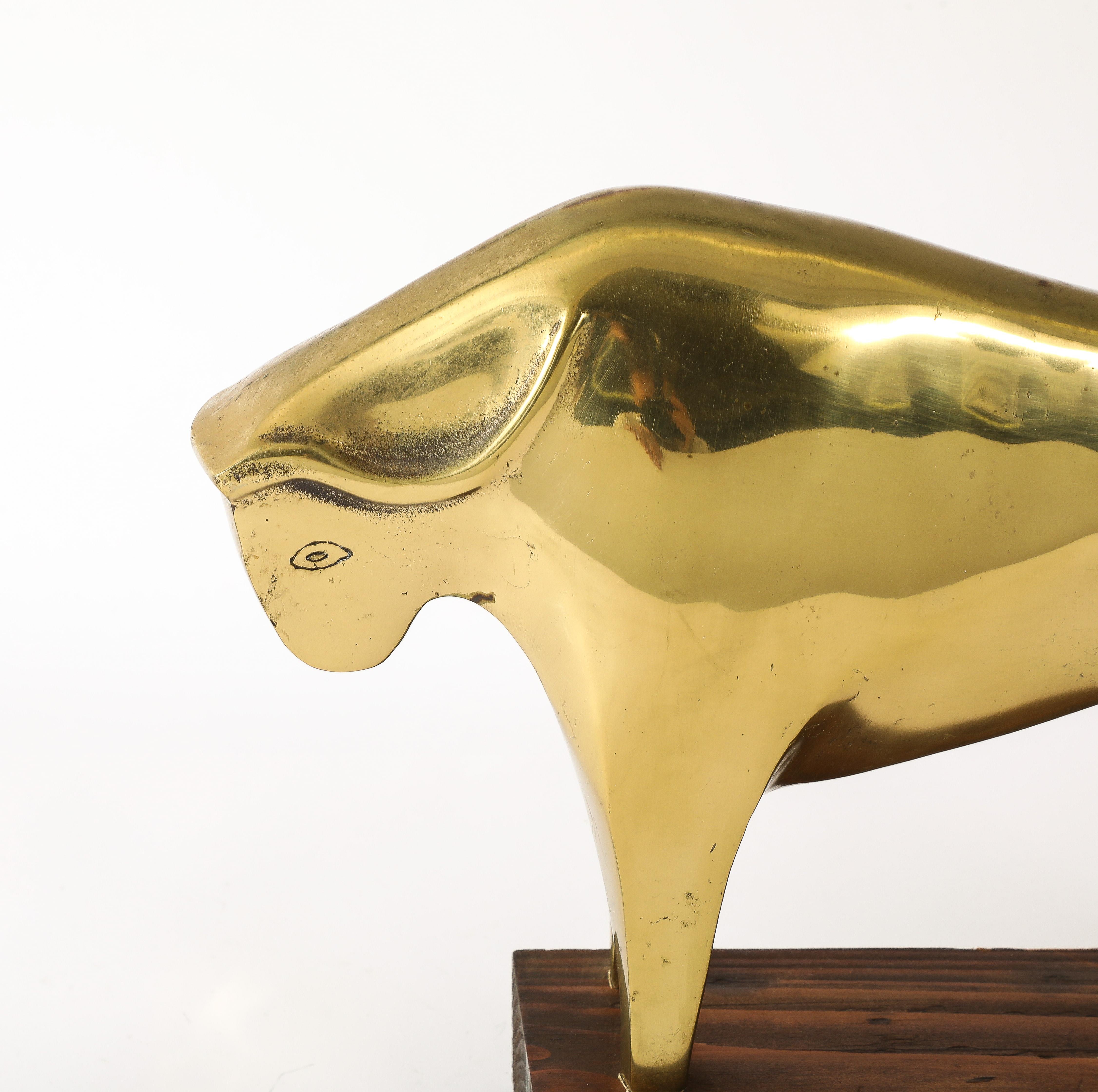 Mid-Century Modern Cast Brass Abstract Ox, Korea 1960's For Sale
