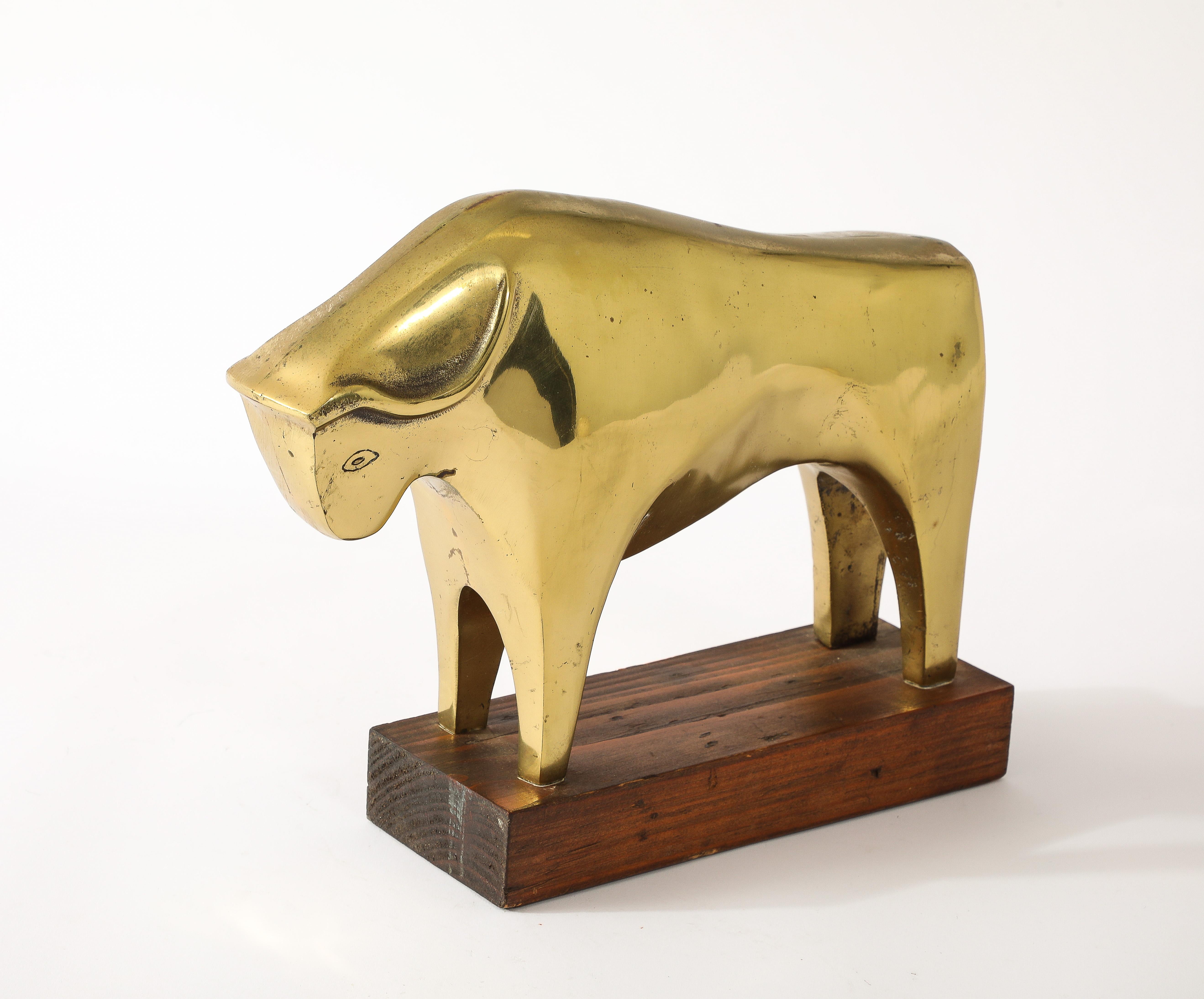 Korean Cast Brass Abstract Ox, Korea 1960's For Sale