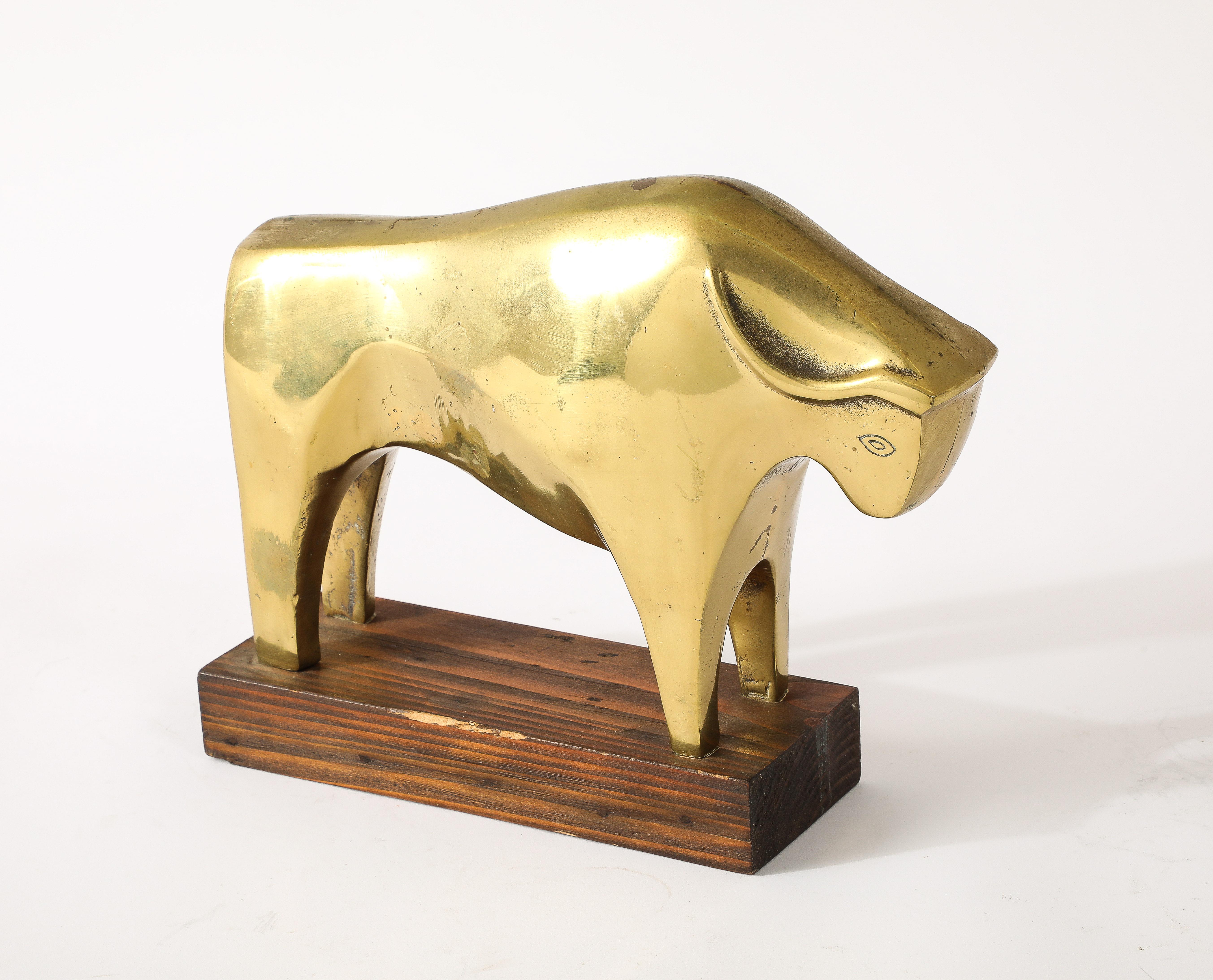 20th Century Cast Brass Abstract Ox, Korea 1960's For Sale