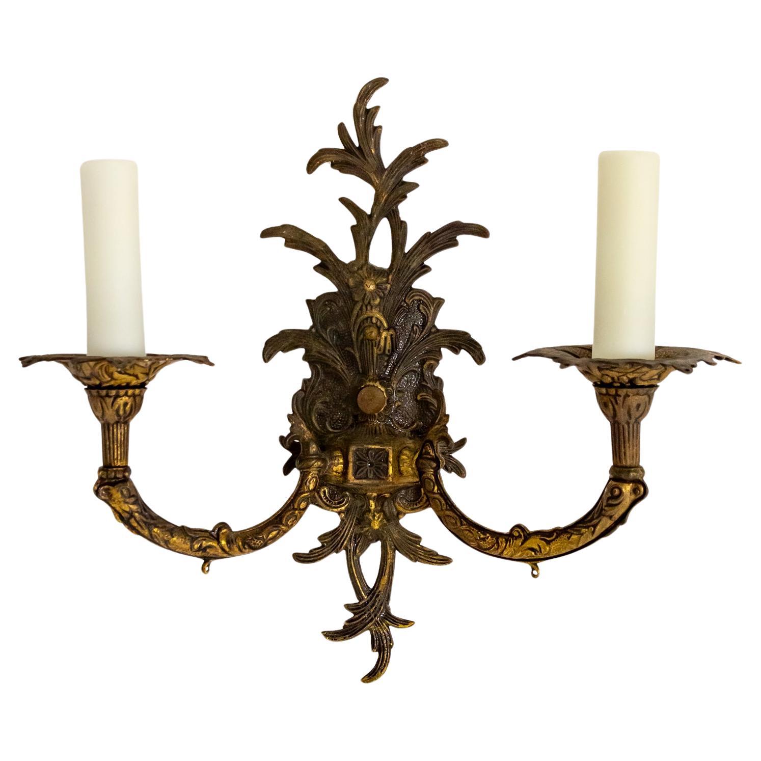 Cast Brass Acanthus Leaves 2-Light Sconce
