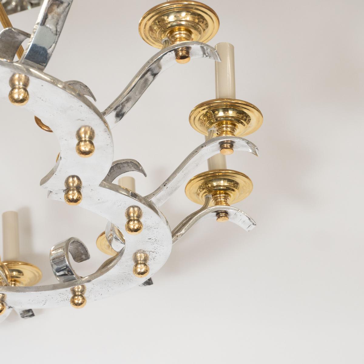 Fine XX secolo Lampadario in ottone e alluminio fuso in vendita
