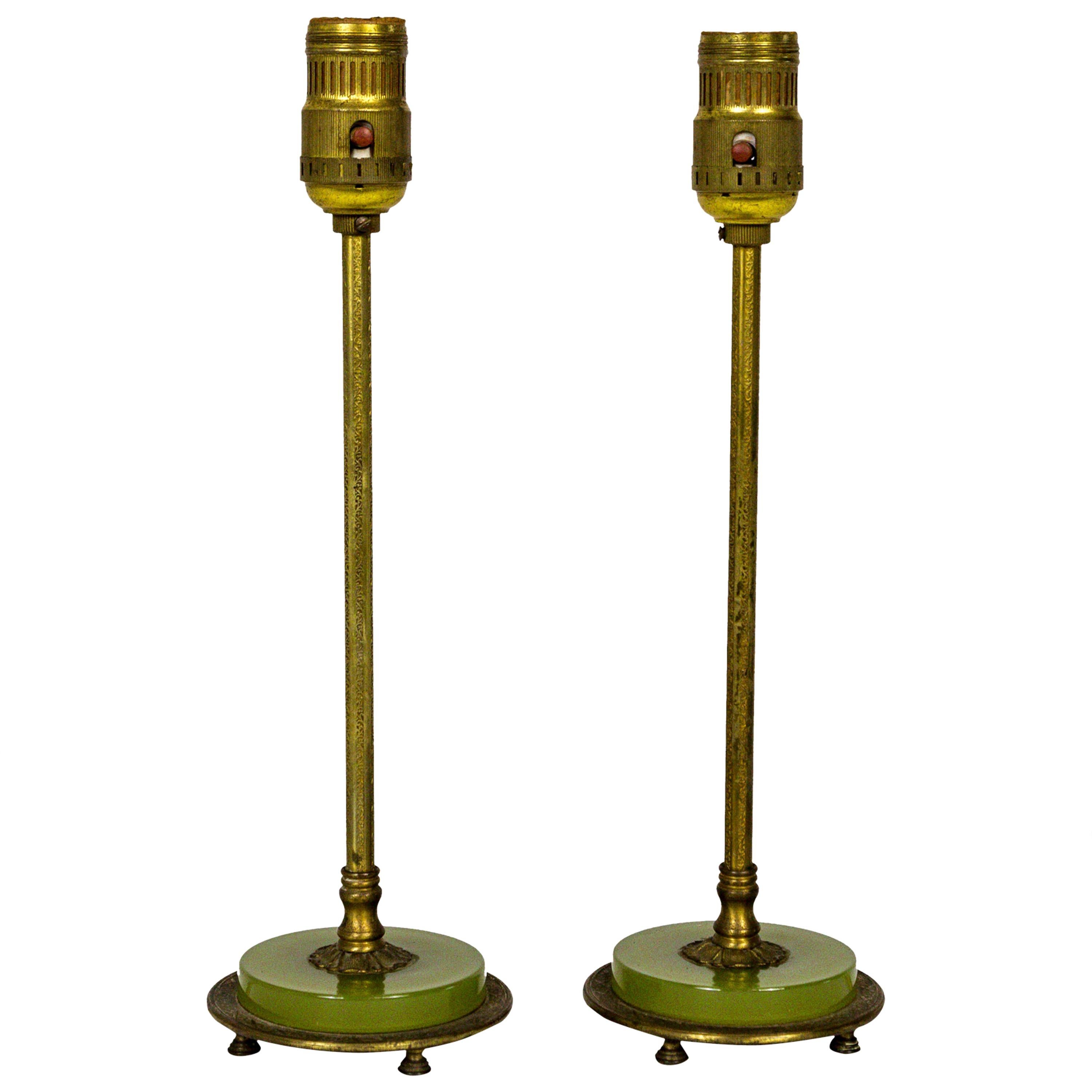 Cast Brass and Green Glass Dressing Table Lamps 'Pair' at 1stDibs