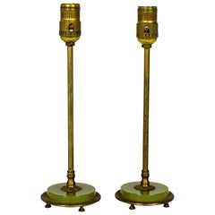 Antique Cast Brass and Green Glass Dressing Table Lamps 'Pair'