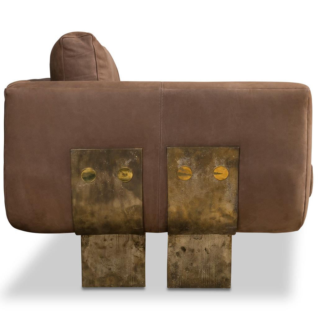 South African Cast Brass and Leather Primal Sofa by Egg Designs For Sale