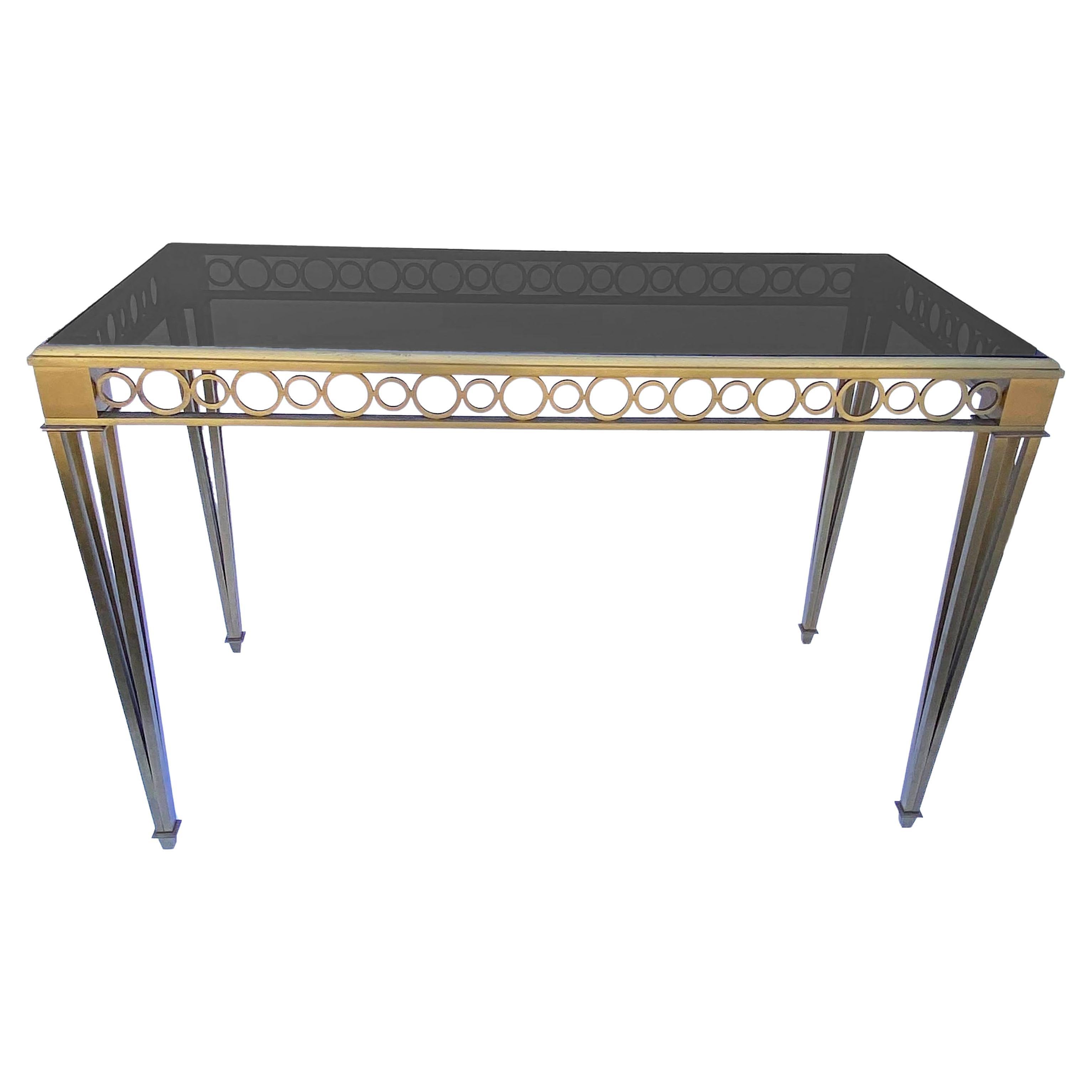 Cast Brass and Smoked Glass Console Table 