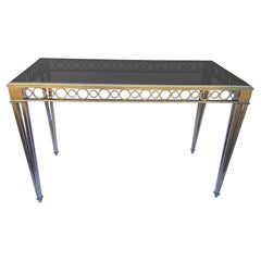 Antique Cast Brass and Smoked Glass Console Table 