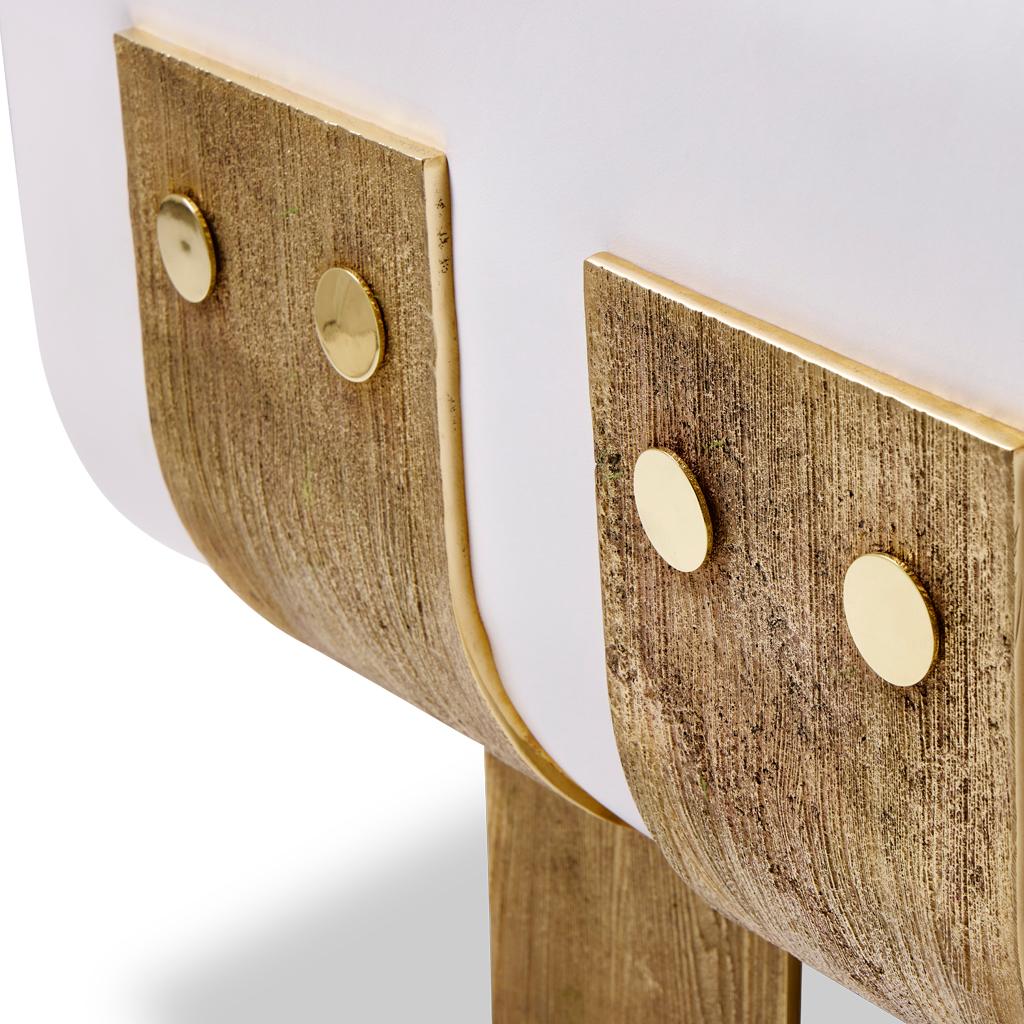 Cast Brass and White Leather Brutalist Primal Lounge Chair by Egg Designs For Sale 1