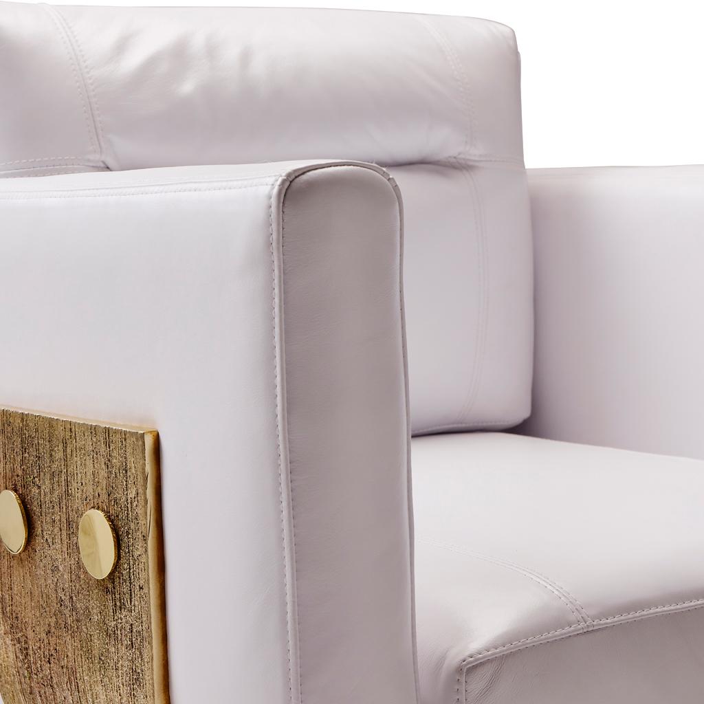 Cast Brass and White Leather Brutalist Primal Lounge Chair by Egg Designs For Sale 3