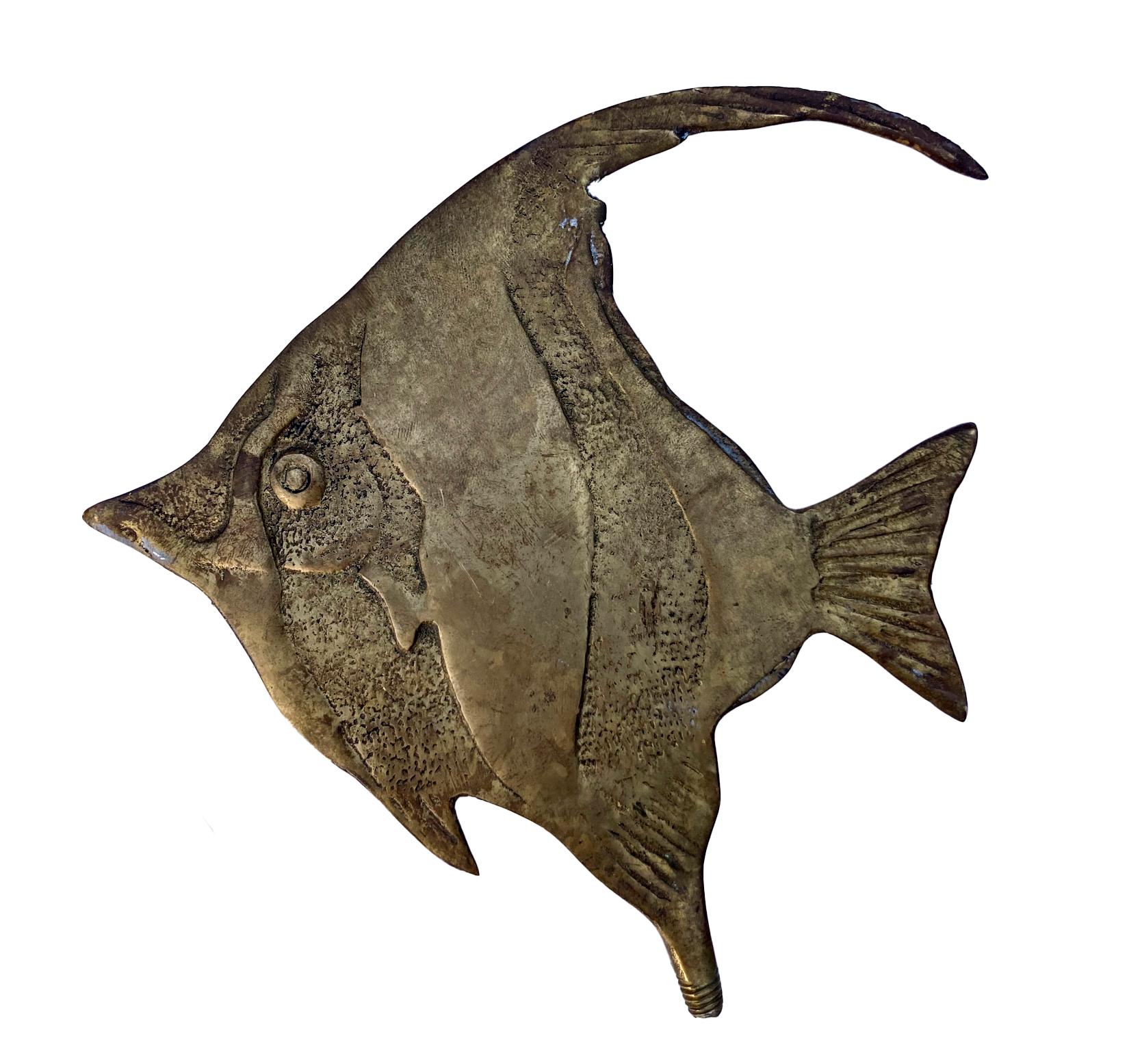 Cast Brass Angelfish Mounted on Walnut Stand For Sale 5