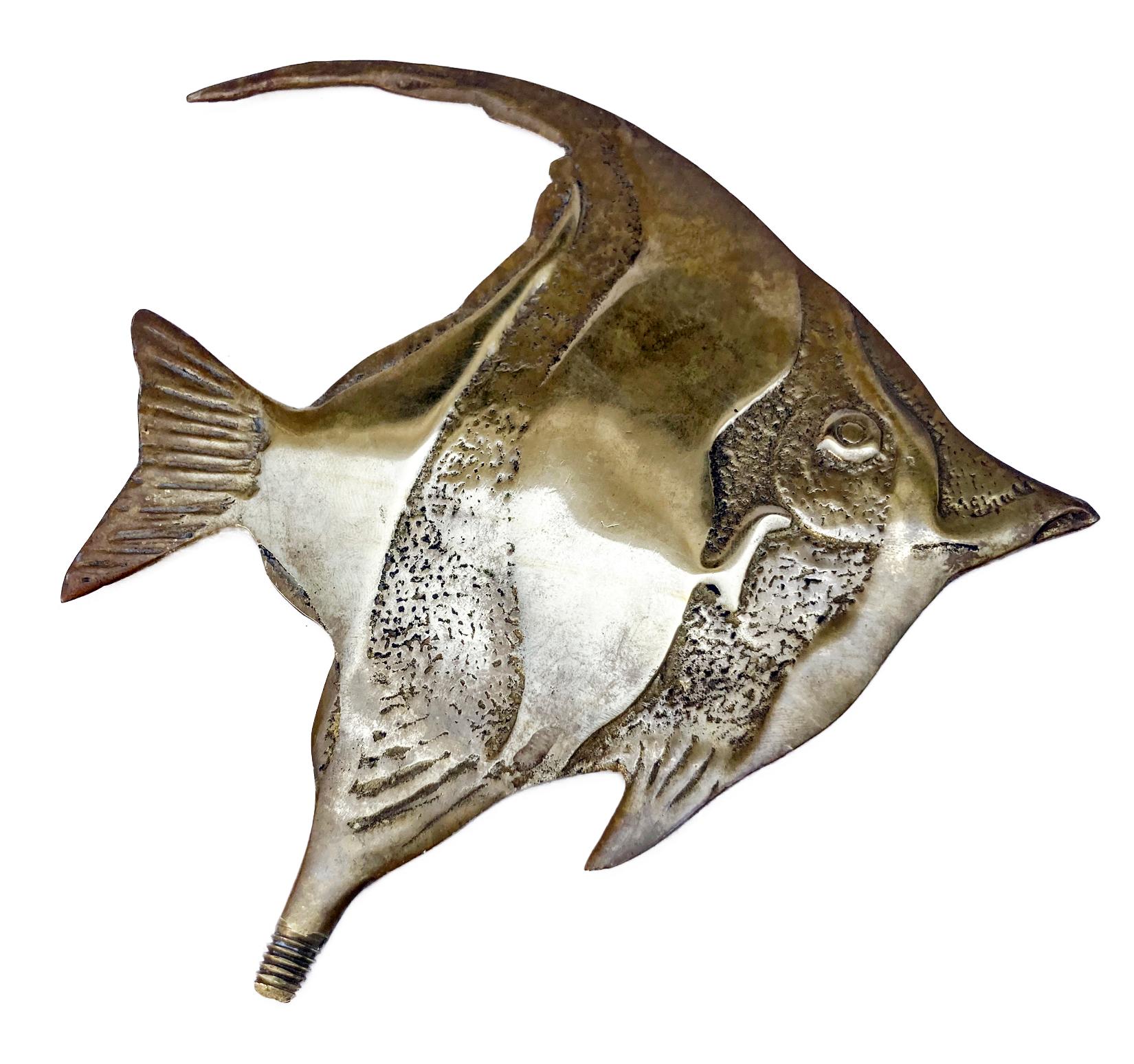 Cast Brass Angelfish Mounted on Walnut Stand For Sale 6