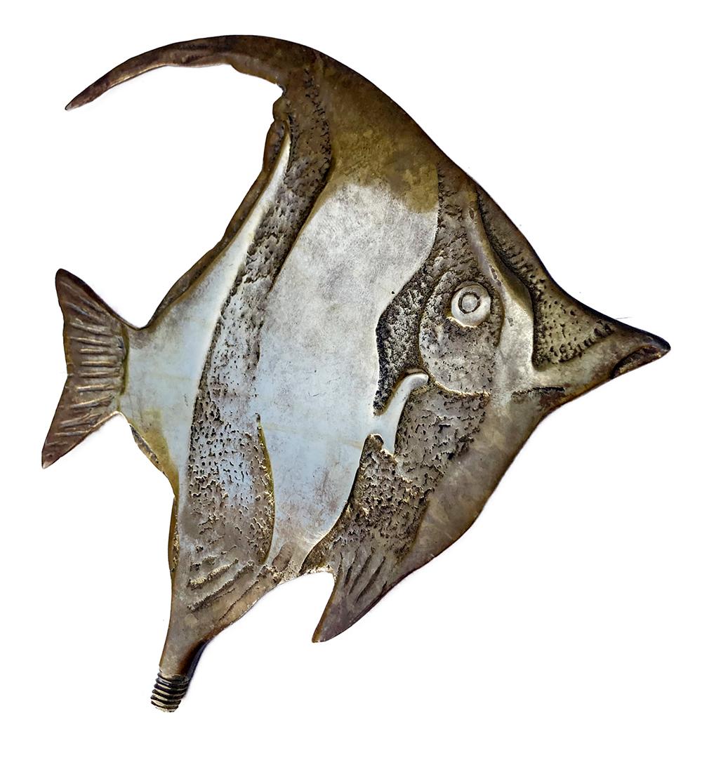 Cast Brass Angelfish Mounted on Walnut Stand For Sale 7