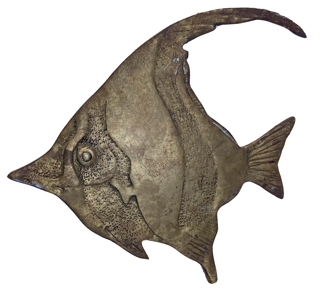 Cast Brass Angelfish Mounted on Walnut Stand For Sale 9