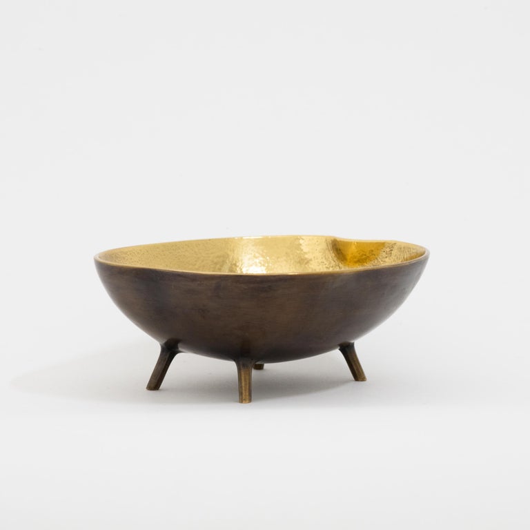 Cast Brass with Dark Patina Decorative Bowl with Legs For Sale at