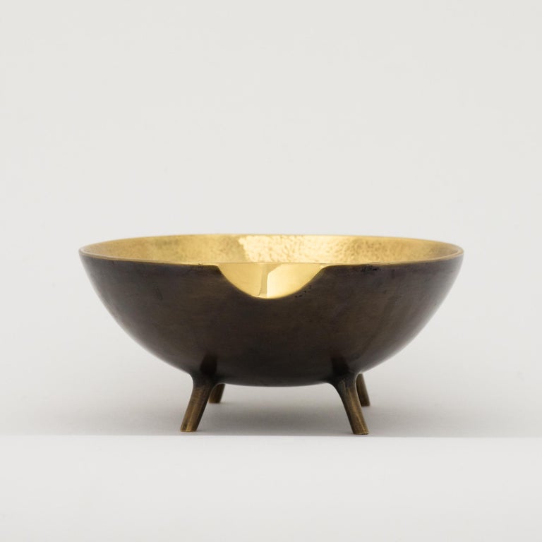 Cast Brass with Dark Patina Decorative Bowl with Legs For Sale at
