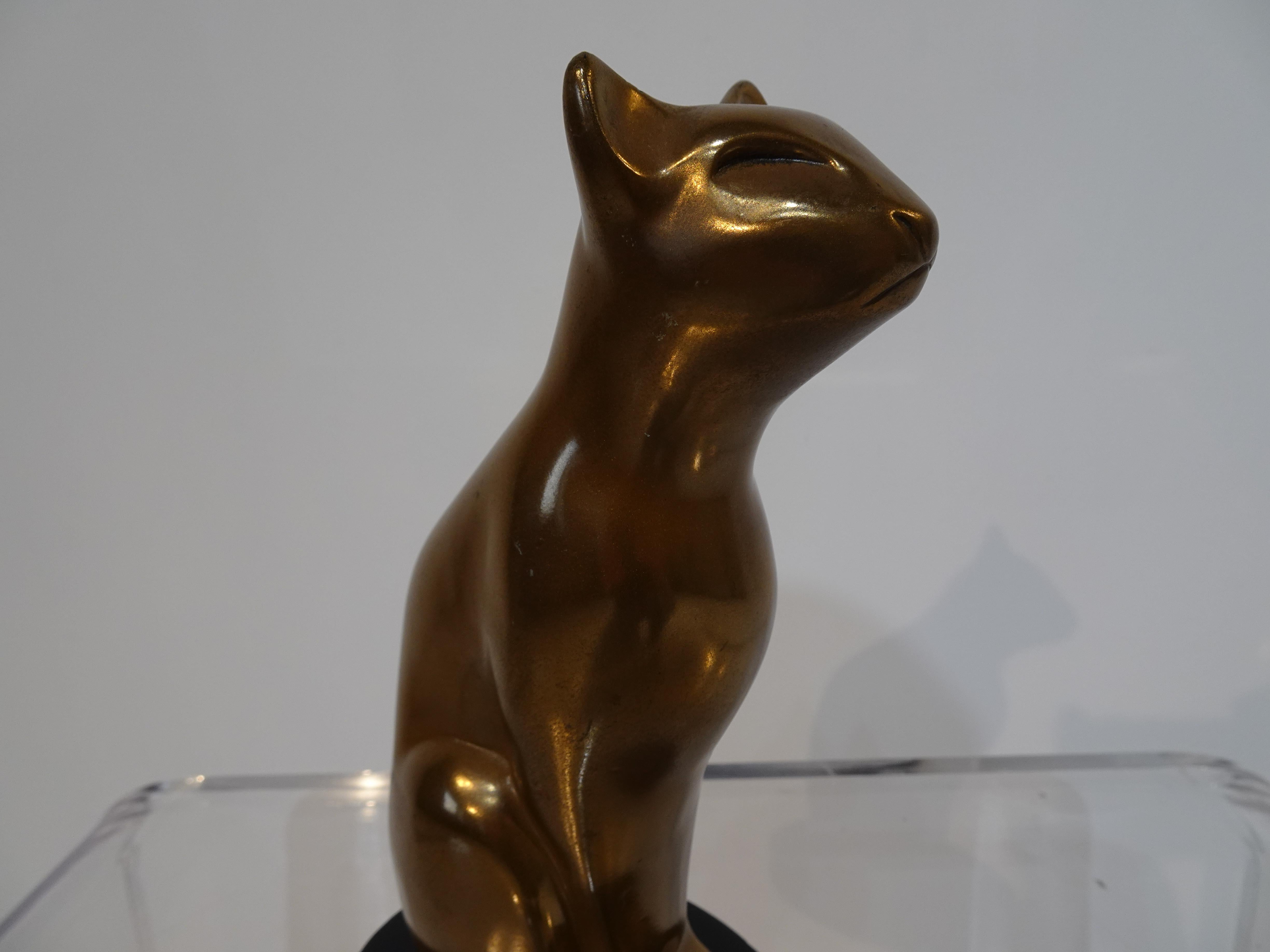 Cast Brass Cat Sculpture by Dewitt For Sale 2